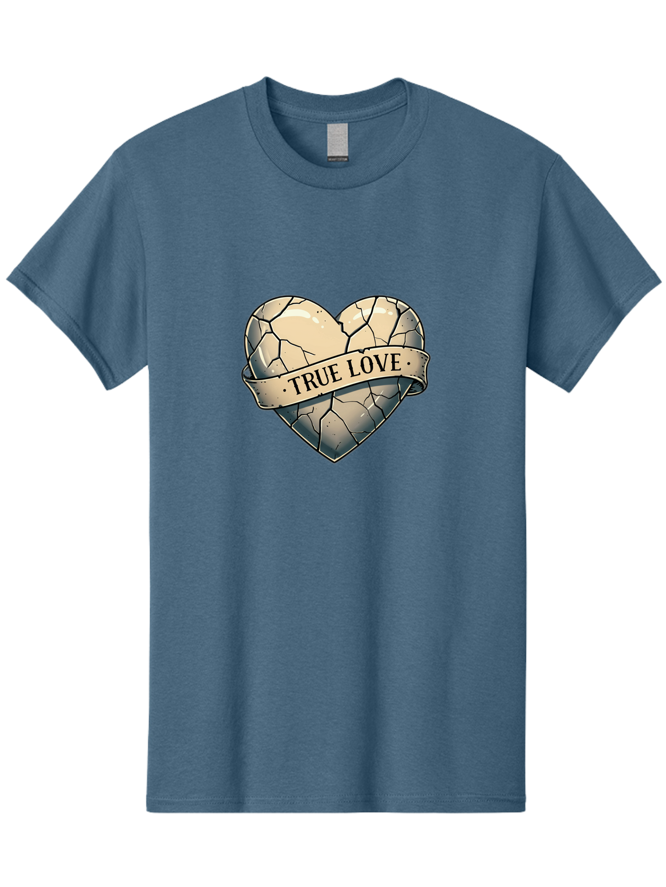 True-Love-8 Men'S Graphic Tee, 100% Cotton, Comfortable Casual Summer Wear, Machine Washable, Cracked Heart, True Love Banner, Vintage Design, Distressed Texture, Heart Symbol, Love Theme, Tattoo Style, Black And White Illustration Bae317 10