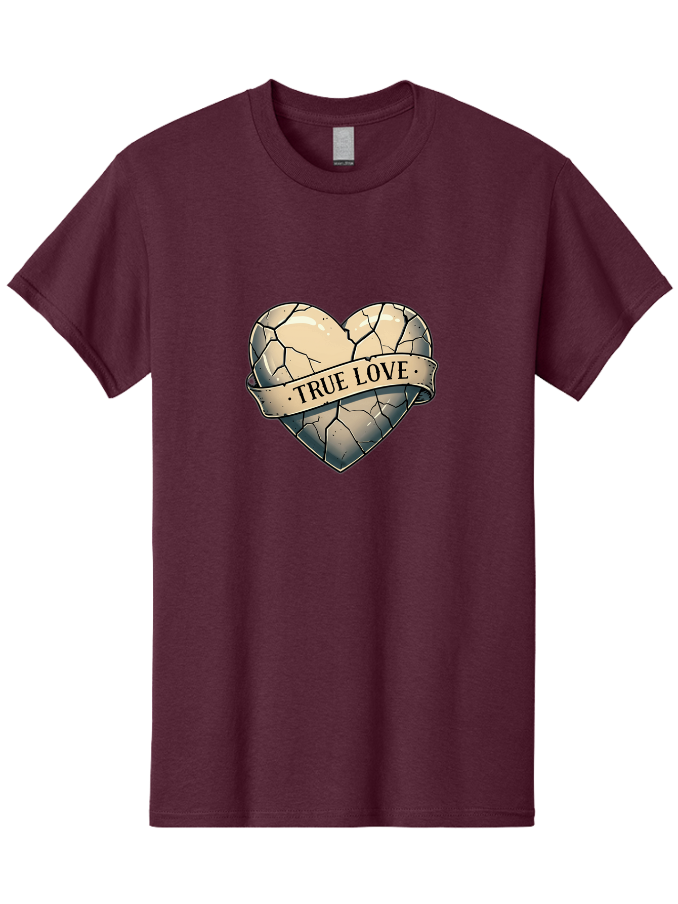 True-Love-8 Men'S Graphic Tee, 100% Cotton, Comfortable Casual Summer Wear, Machine Washable, Cracked Heart, True Love Banner, Vintage Design, Distressed Texture, Heart Symbol, Love Theme, Tattoo Style, Black And White Illustration Bae317 1
