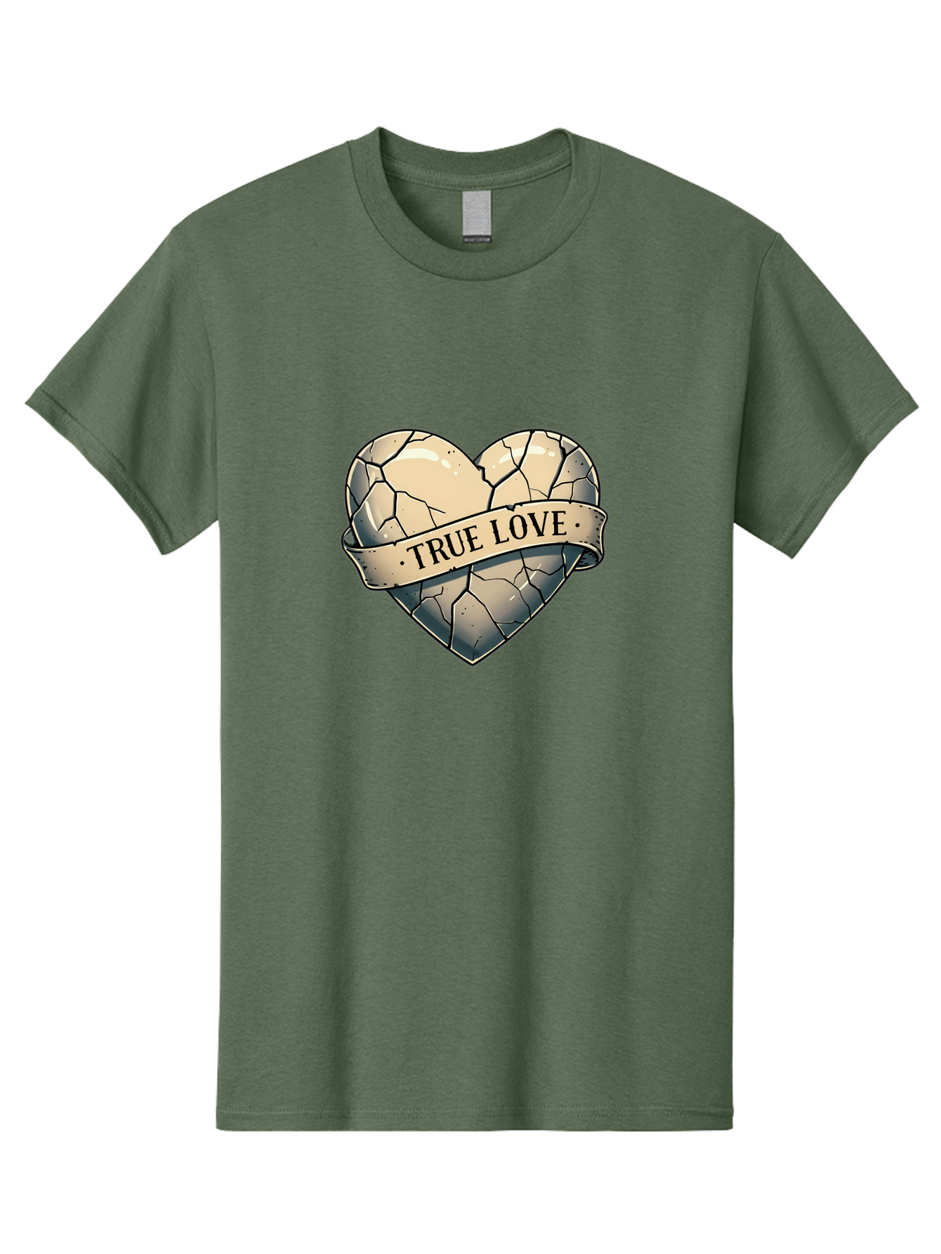 True-Love-8 Men'S Graphic Tee, 100% Cotton, Comfortable Casual Summer Wear, Machine Washable, Cracked Heart, True Love Banner, Vintage Design, Distressed Texture, Heart Symbol, Love Theme, Tattoo Style, Black And White Illustration Bae317 2