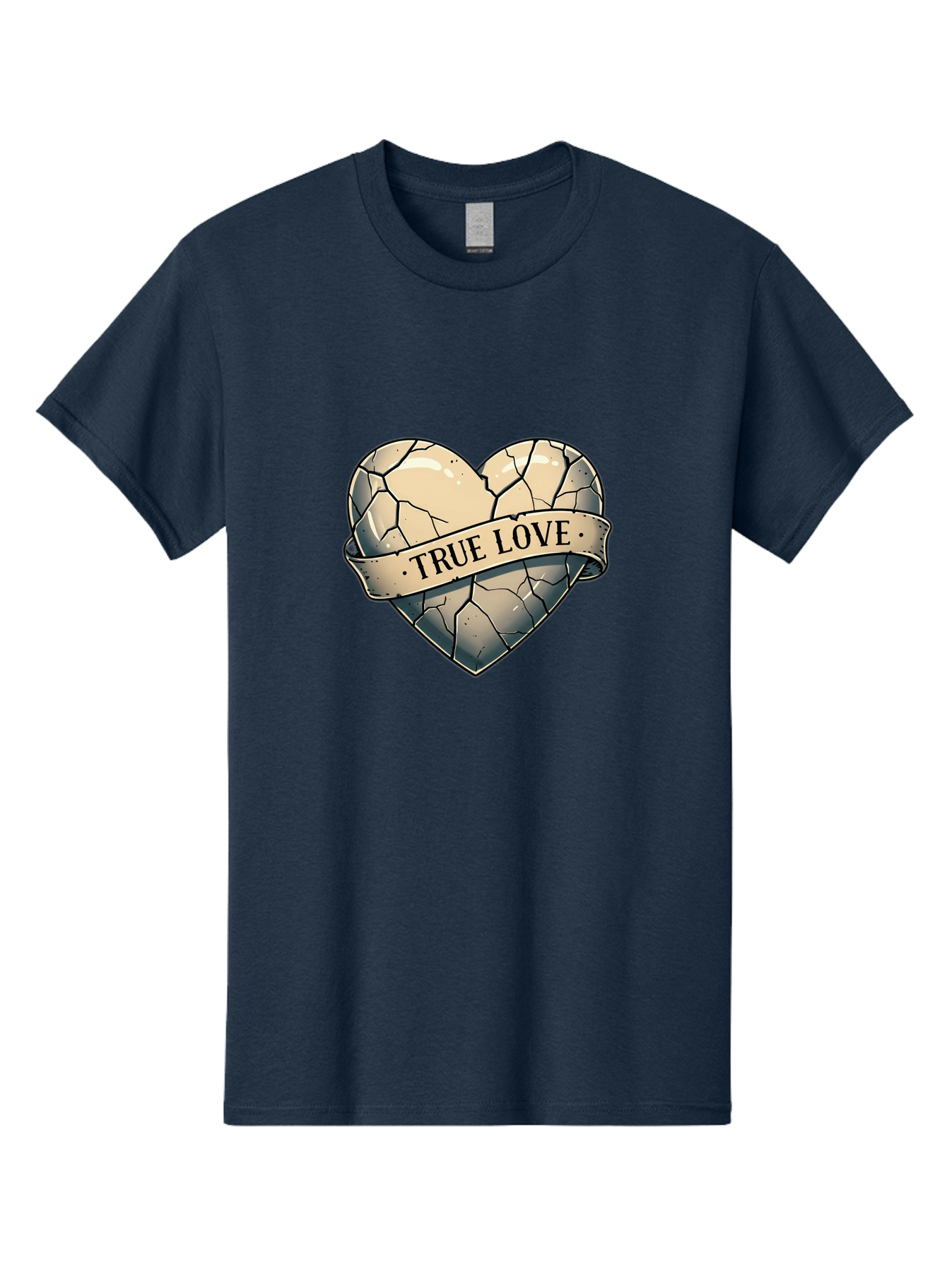 True-Love-8 Men'S Graphic Tee, 100% Cotton, Comfortable Casual Summer Wear, Machine Washable, Cracked Heart, True Love Banner, Vintage Design, Distressed Texture, Heart Symbol, Love Theme, Tattoo Style, Black And White Illustration Bae317 5
