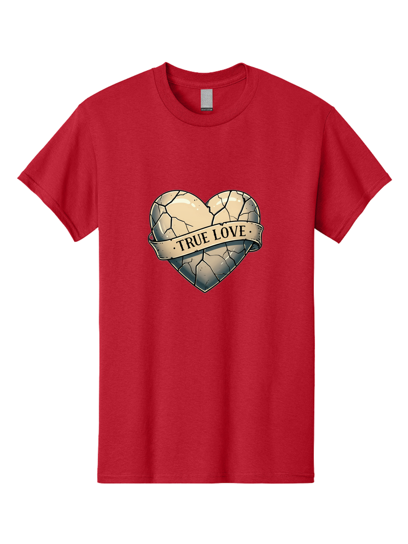 True-Love-8 Men'S Graphic Tee, 100% Cotton, Comfortable Casual Summer Wear, Machine Washable, Cracked Heart, True Love Banner, Vintage Design, Distressed Texture, Heart Symbol, Love Theme, Tattoo Style, Black And White Illustration Bae317 3