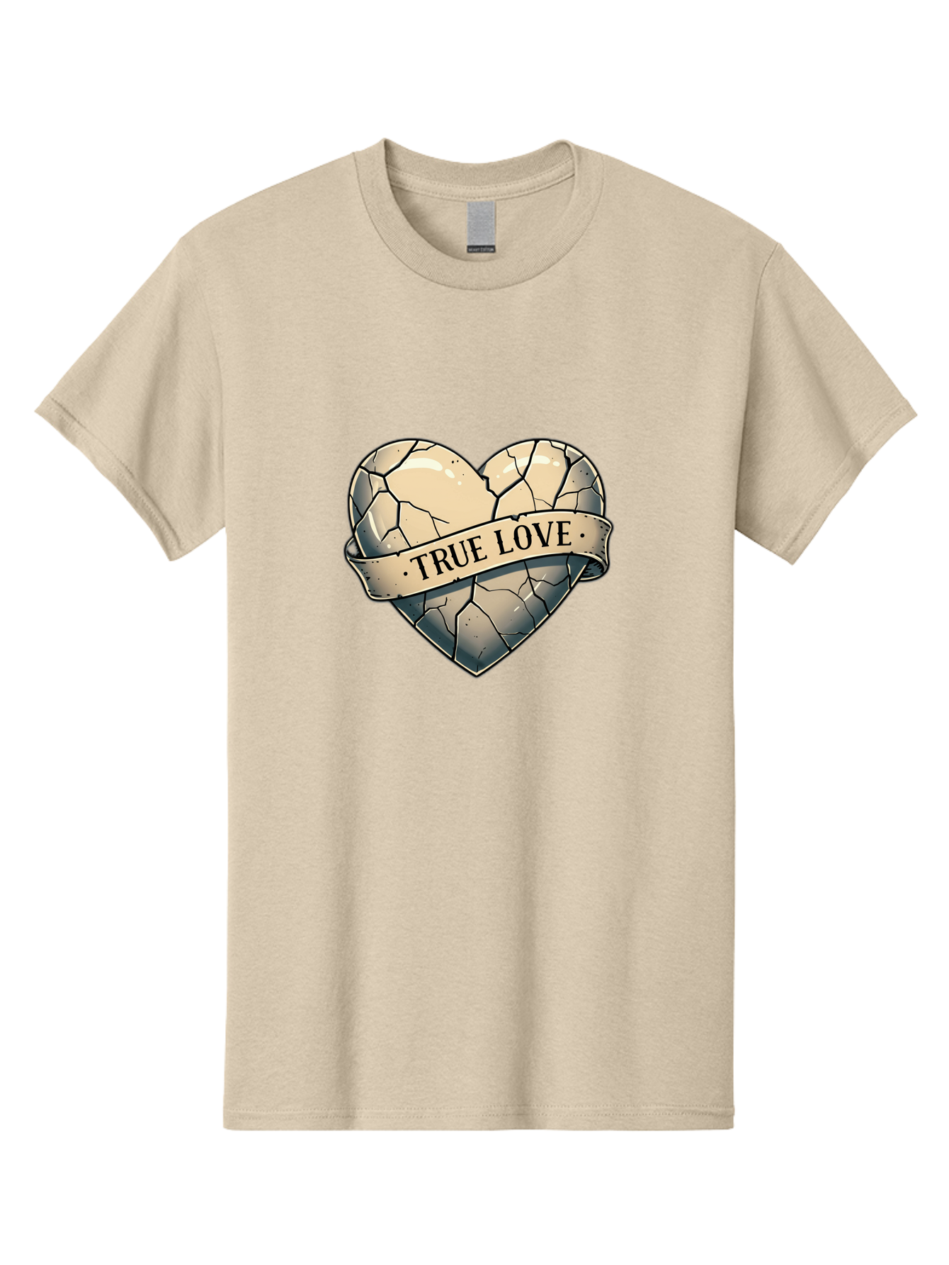 True-Love-8 Men'S Graphic Tee, 100% Cotton, Comfortable Casual Summer Wear, Machine Washable, Cracked Heart, True Love Banner, Vintage Design, Distressed Texture, Heart Symbol, Love Theme, Tattoo Style, Black And White Illustration Bae317 9