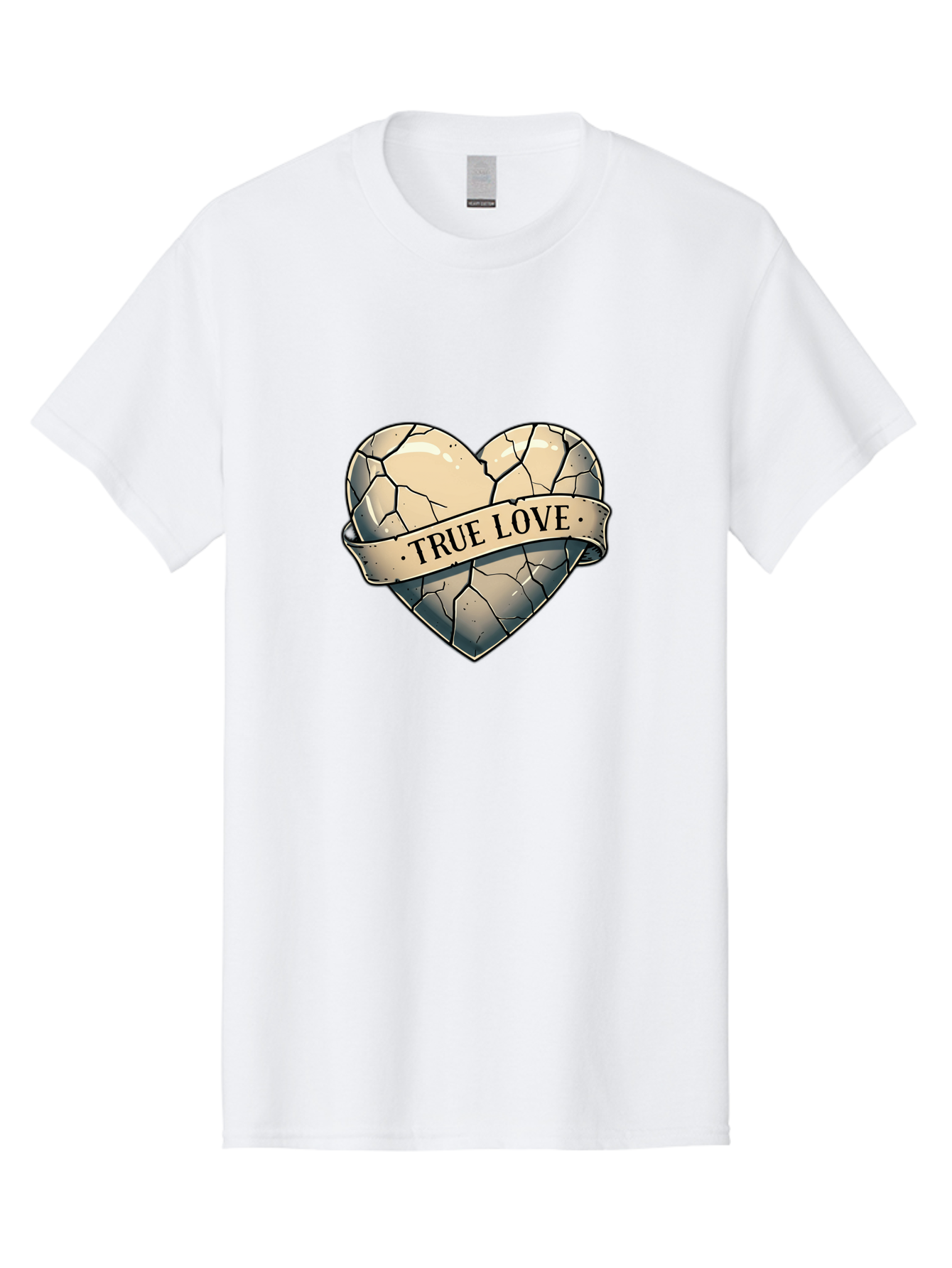 True-Love-8 Men'S Graphic Tee, 100% Cotton, Comfortable Casual Summer Wear, Machine Washable, Cracked Heart, True Love Banner, Vintage Design, Distressed Texture, Heart Symbol, Love Theme, Tattoo Style, Black And White Illustration Bae317 15
