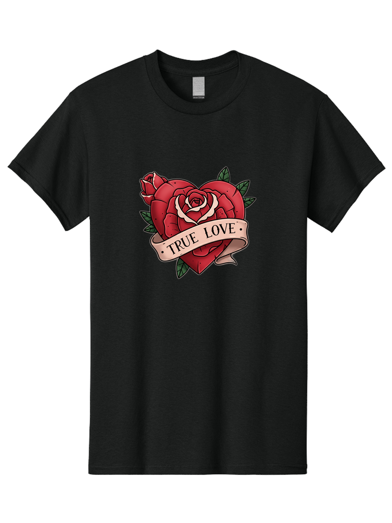 True-Love-9 Men'S Graphic Tee, 100% Cotton, Comfortable Casual Summer Wear, Machine Washable, Red Roses, True Love Banner, Vintage Tattoo Style, Symbolic Love, Classic Romance, Elegant Design, Beautiful Flowers, Floral Art Bae318 9