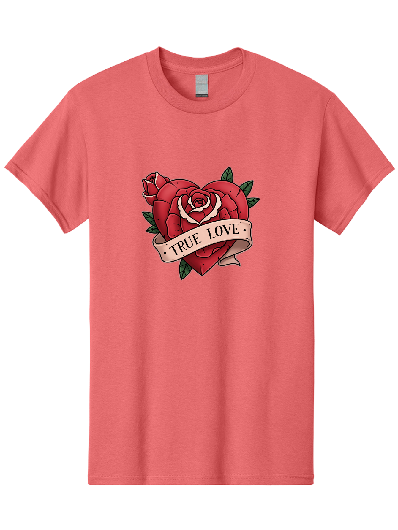 True-Love-9 Men'S Graphic Tee, 100% Cotton, Comfortable Casual Summer Wear, Machine Washable, Red Roses, True Love Banner, Vintage Tattoo Style, Symbolic Love, Classic Romance, Elegant Design, Beautiful Flowers, Floral Art Bae318 2