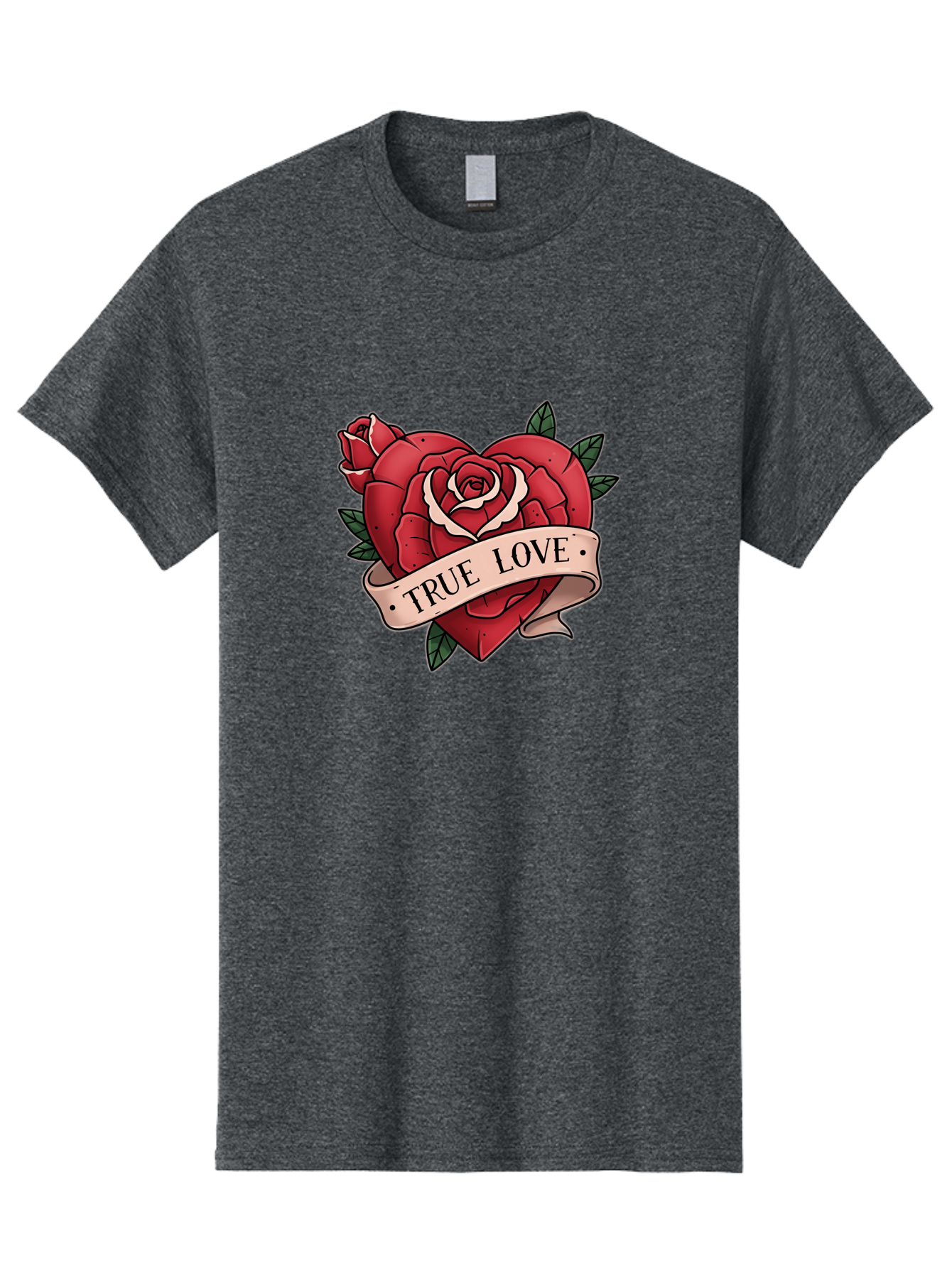 True-Love-9 Men'S Graphic Tee, 100% Cotton, Comfortable Casual Summer Wear, Machine Washable, Red Roses, True Love Banner, Vintage Tattoo Style, Symbolic Love, Classic Romance, Elegant Design, Beautiful Flowers, Floral Art Bae318 15