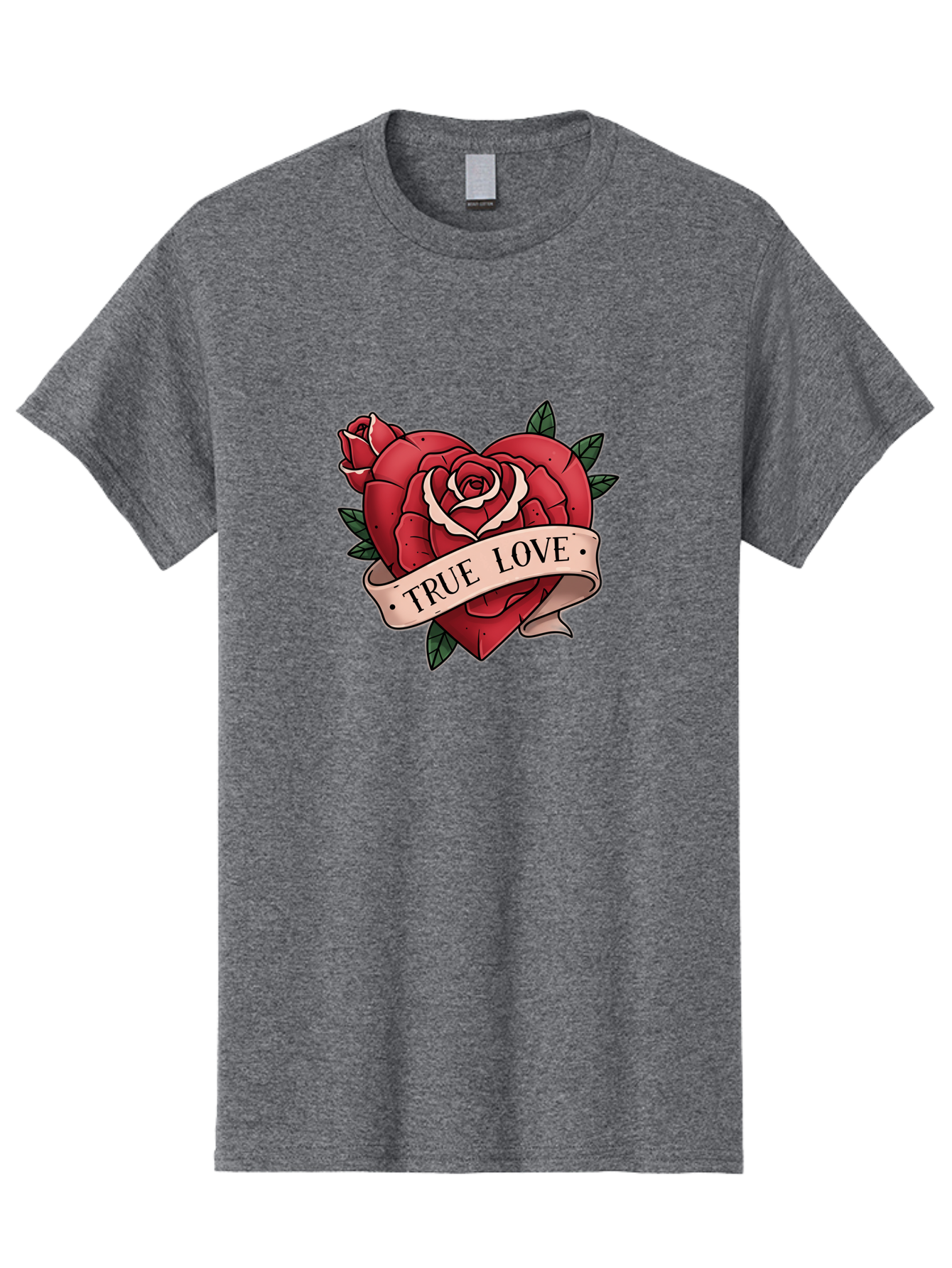 True-Love-9 Men'S Graphic Tee, 100% Cotton, Comfortable Casual Summer Wear, Machine Washable, Red Roses, True Love Banner, Vintage Tattoo Style, Symbolic Love, Classic Romance, Elegant Design, Beautiful Flowers, Floral Art Bae318 5