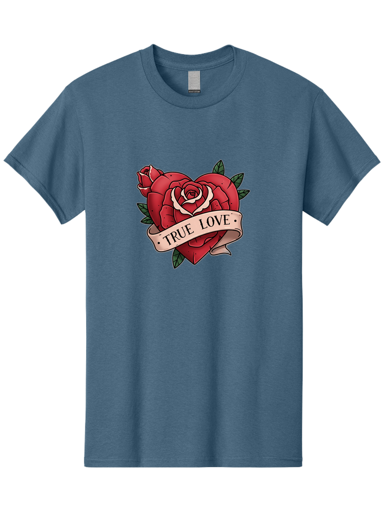 True-Love-9 Men'S Graphic Tee, 100% Cotton, Comfortable Casual Summer Wear, Machine Washable, Red Roses, True Love Banner, Vintage Tattoo Style, Symbolic Love, Classic Romance, Elegant Design, Beautiful Flowers, Floral Art Bae318 1