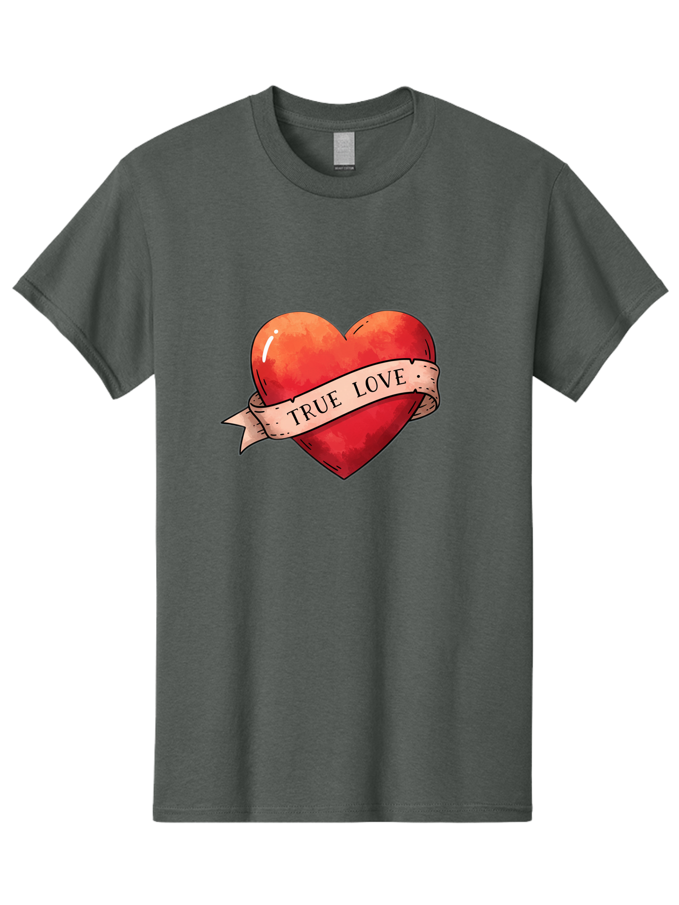 True-Love-Heart Men'S Graphic Tee, 100% Cotton, Comfortable Casual Summer Wear, Machine Washable, Red Heart, True Love, Tattoo Style, Ribbon Banner, Valentines Day Symbol, Love Heart, Classic Tattoo Design, Symbolic Heart Bae320 1