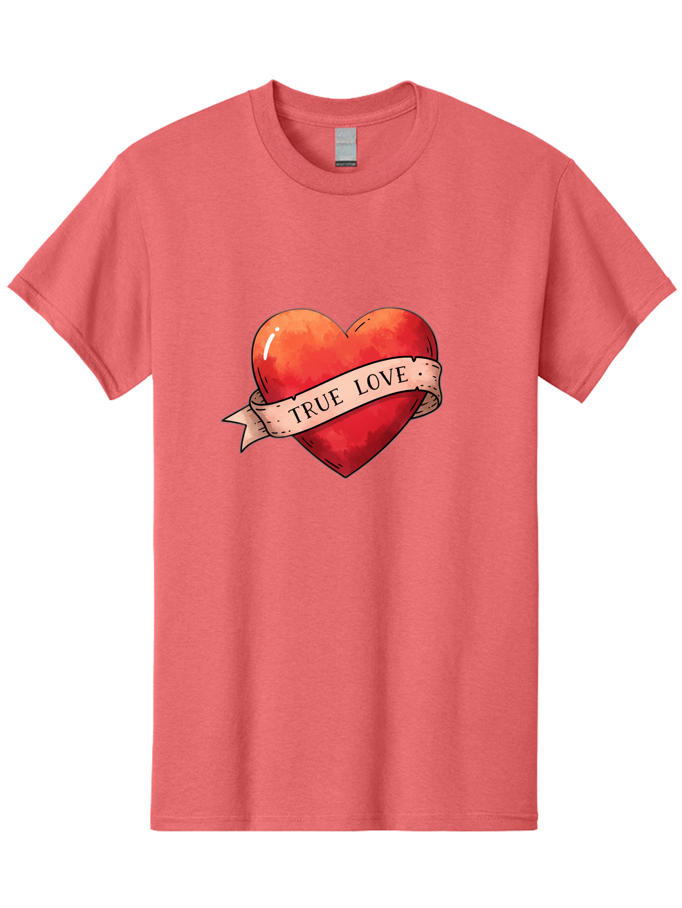 True-Love-Heart Men'S Graphic Tee, 100% Cotton, Comfortable Casual Summer Wear, Machine Washable, Red Heart, True Love, Tattoo Style, Ribbon Banner, Valentines Day Symbol, Love Heart, Classic Tattoo Design, Symbolic Heart Bae320 2