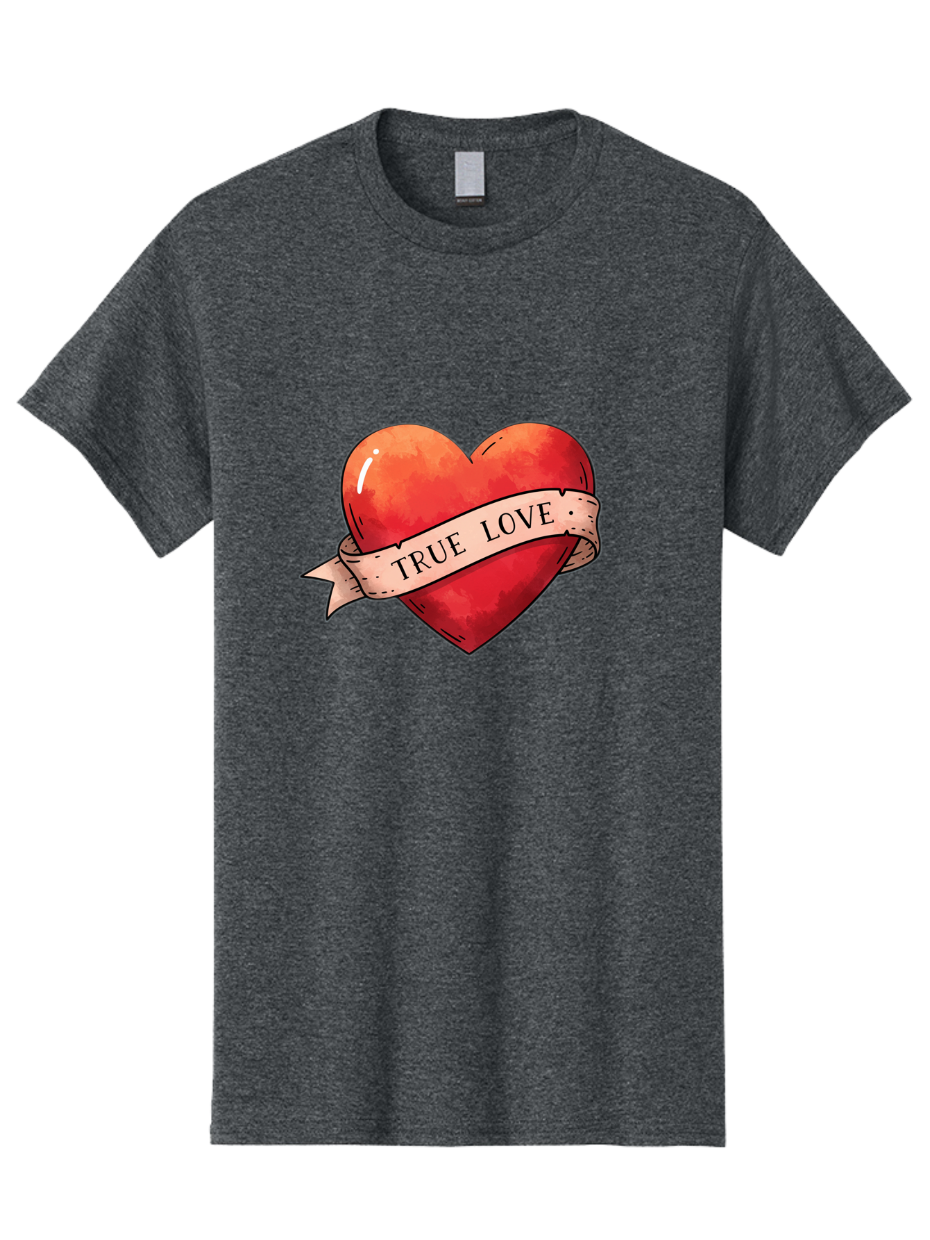 True-Love-Heart Men'S Graphic Tee, 100% Cotton, Comfortable Casual Summer Wear, Machine Washable, Red Heart, True Love, Tattoo Style, Ribbon Banner, Valentines Day Symbol, Love Heart, Classic Tattoo Design, Symbolic Heart Bae320 5