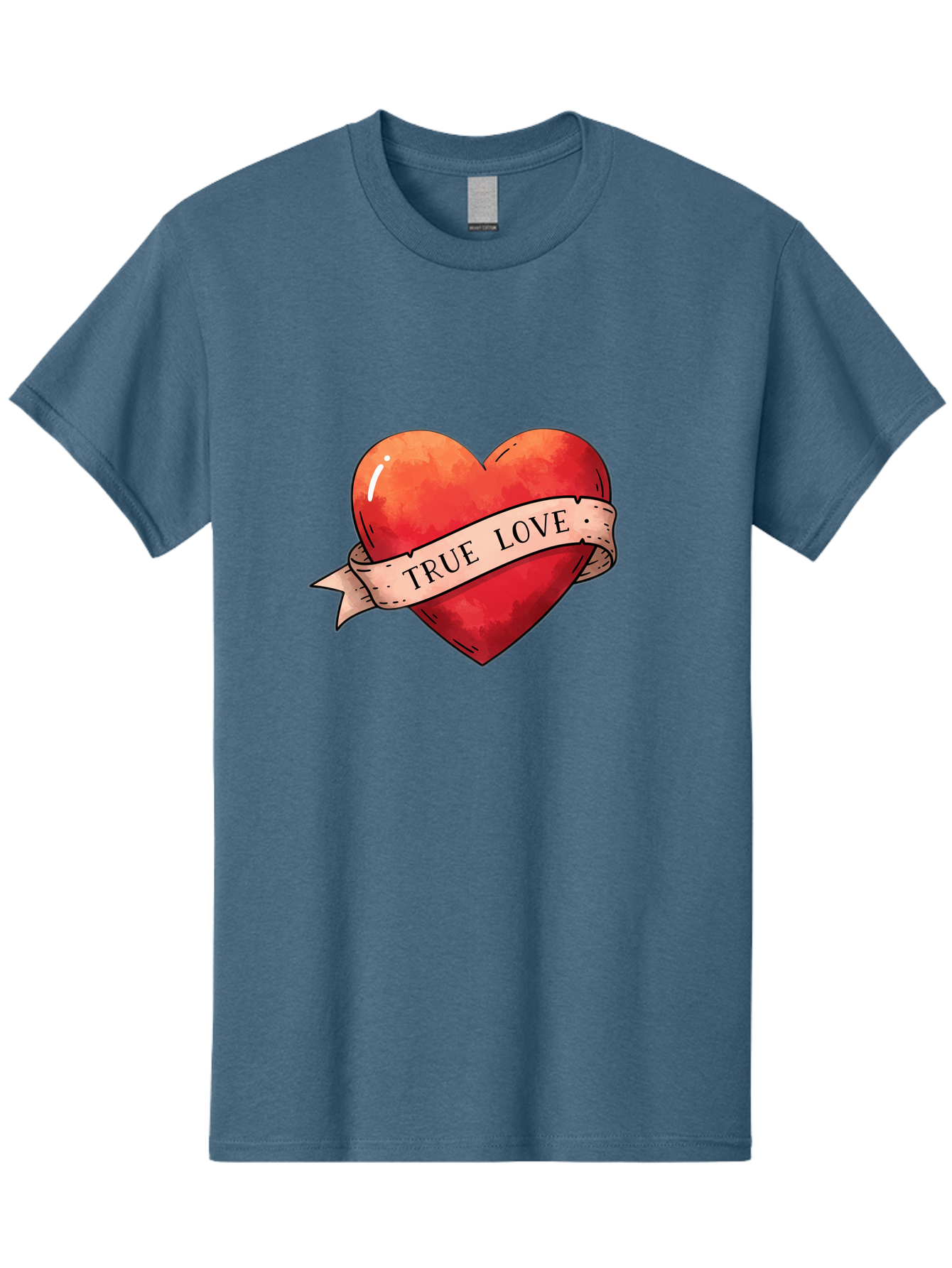 True-Love-Heart Men'S Graphic Tee, 100% Cotton, Comfortable Casual Summer Wear, Machine Washable, Red Heart, True Love, Tattoo Style, Ribbon Banner, Valentines Day Symbol, Love Heart, Classic Tattoo Design, Symbolic Heart Bae320 8