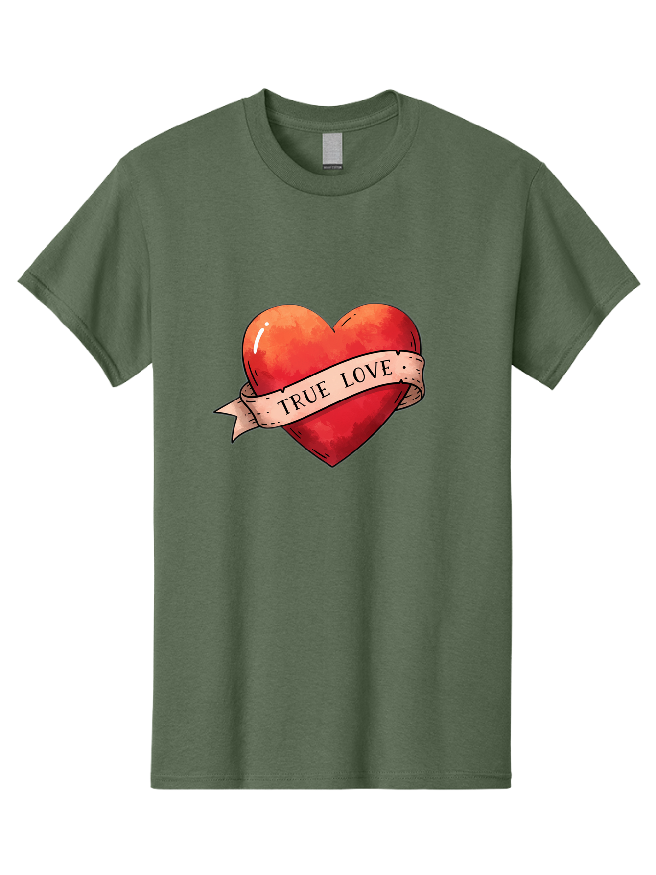True-Love-Heart Men'S Graphic Tee, 100% Cotton, Comfortable Casual Summer Wear, Machine Washable, Red Heart, True Love, Tattoo Style, Ribbon Banner, Valentines Day Symbol, Love Heart, Classic Tattoo Design, Symbolic Heart Bae320 4