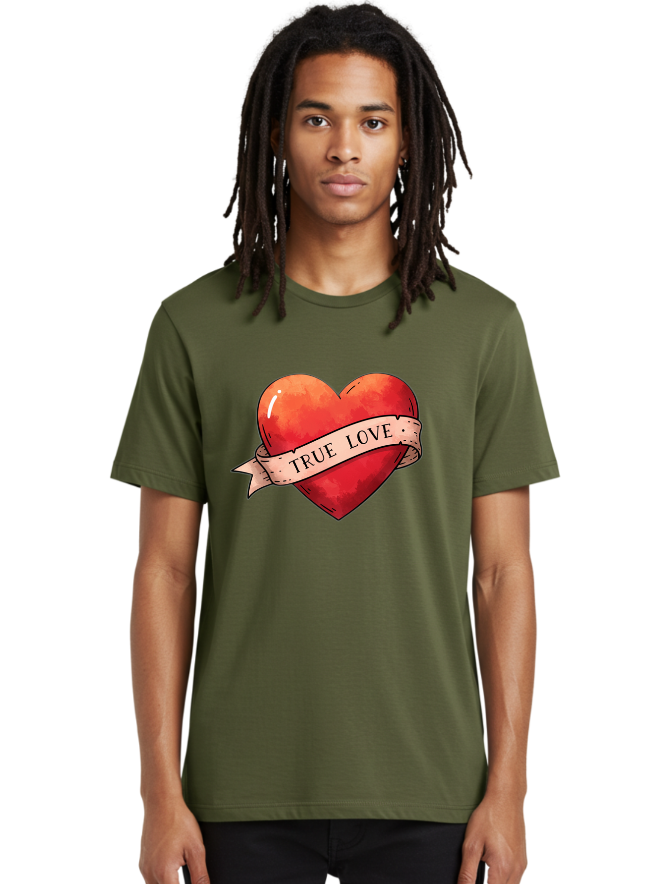 True-Love-Heart Men'S Graphic Tee, 100% Cotton, Comfortable Casual Summer Wear, Machine Washable, Red Heart, True Love, Tattoo Style, Ribbon Banner, Valentines Day Symbol, Love Heart, Classic Tattoo Design, Symbolic Heart Bae320 19