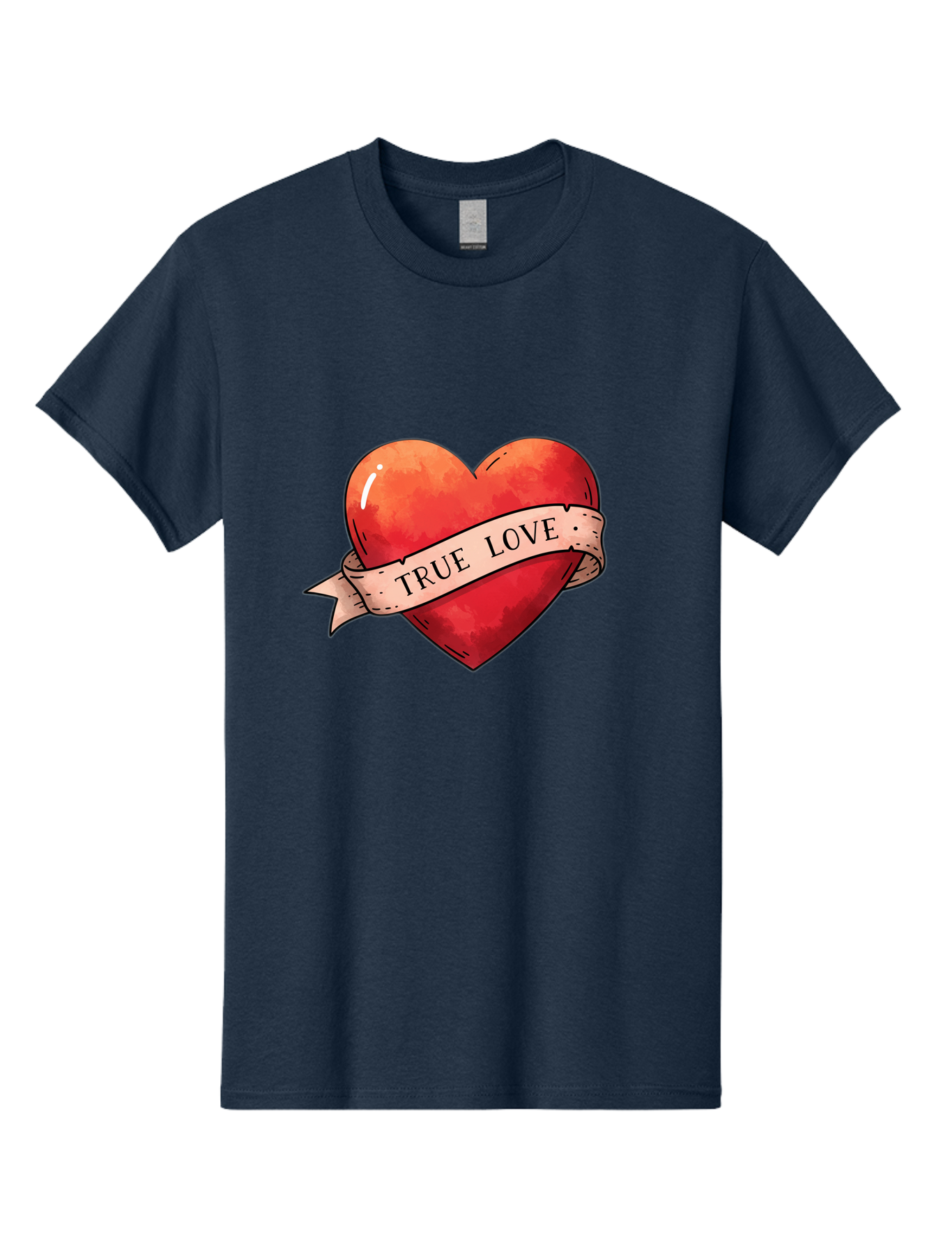 True-Love-Heart Men'S Graphic Tee, 100% Cotton, Comfortable Casual Summer Wear, Machine Washable, Red Heart, True Love, Tattoo Style, Ribbon Banner, Valentines Day Symbol, Love Heart, Classic Tattoo Design, Symbolic Heart Bae320 13