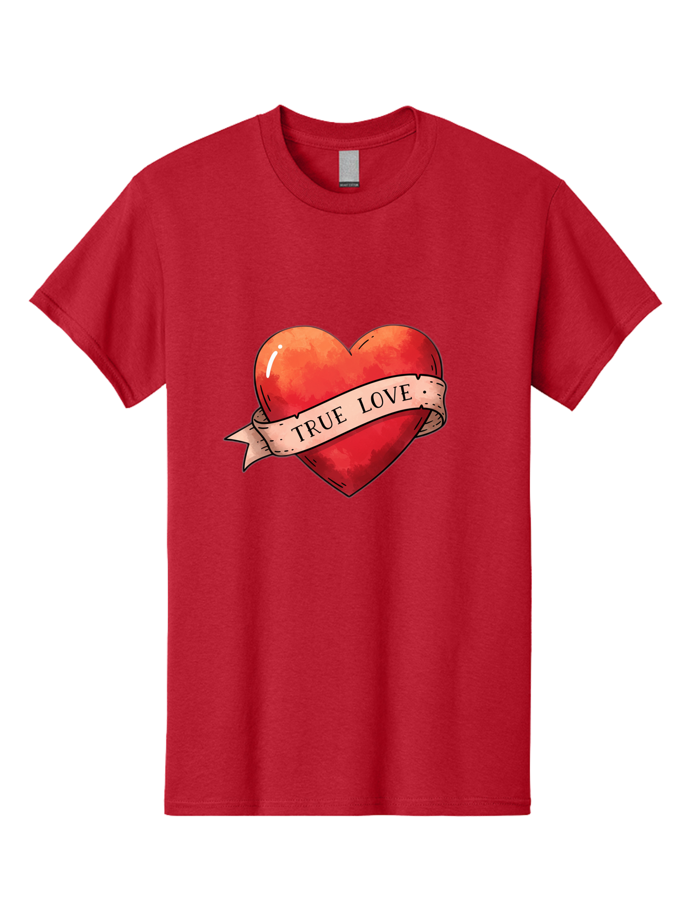 True-Love-Heart Men'S Graphic Tee, 100% Cotton, Comfortable Casual Summer Wear, Machine Washable, Red Heart, True Love, Tattoo Style, Ribbon Banner, Valentines Day Symbol, Love Heart, Classic Tattoo Design, Symbolic Heart Bae320 7