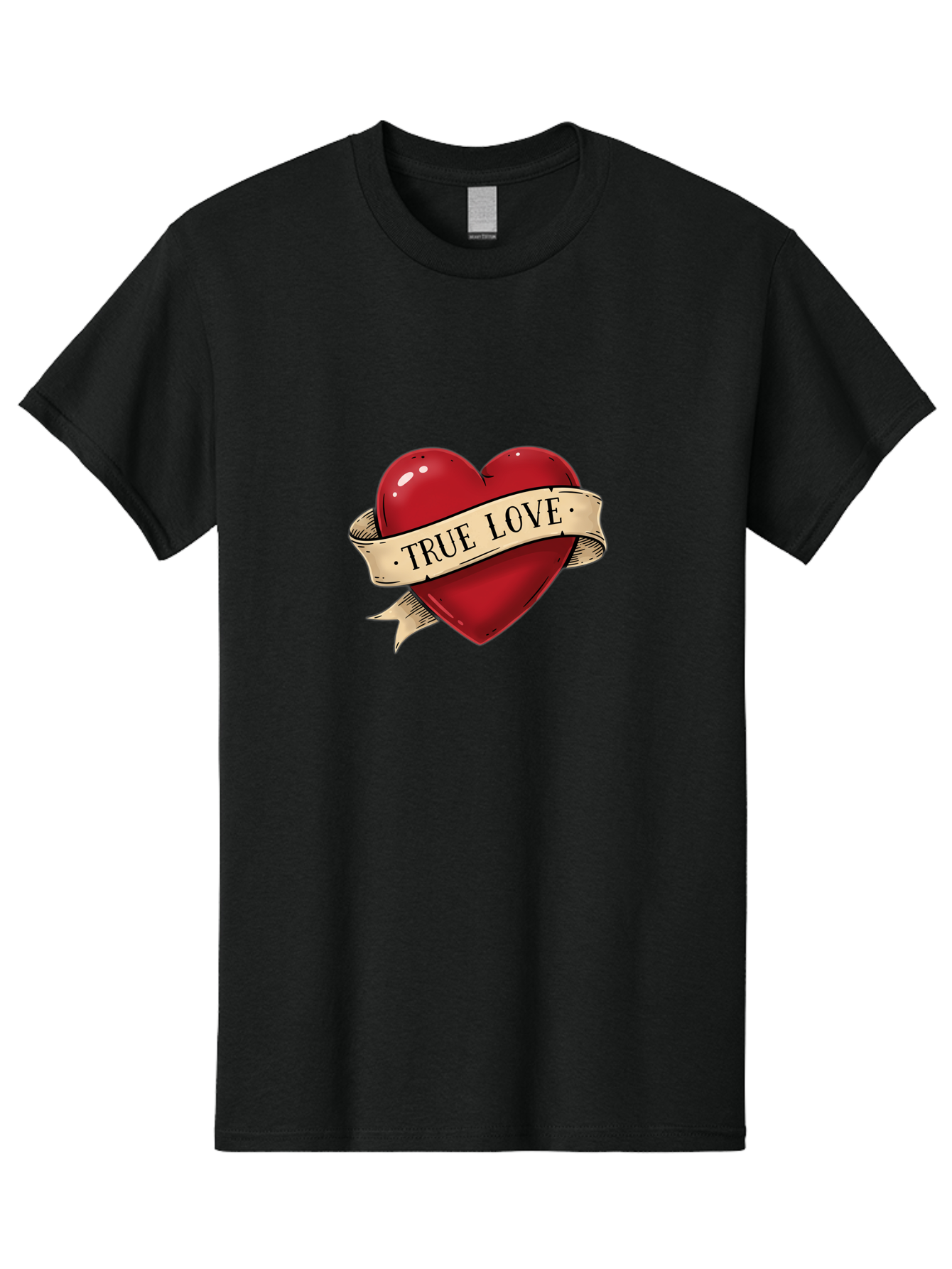 True-Love Men'S Graphic Tee, 100% Cotton, Comfortable Casual Summer Wear, Machine Washable, Red Heart, True Love, Heart-Shaped, Vintage Banner, Classic Tattoo Art, Red Heart Symbol, Love Emblem, Ribbon Banner, Symbolic Heart Bae321 2