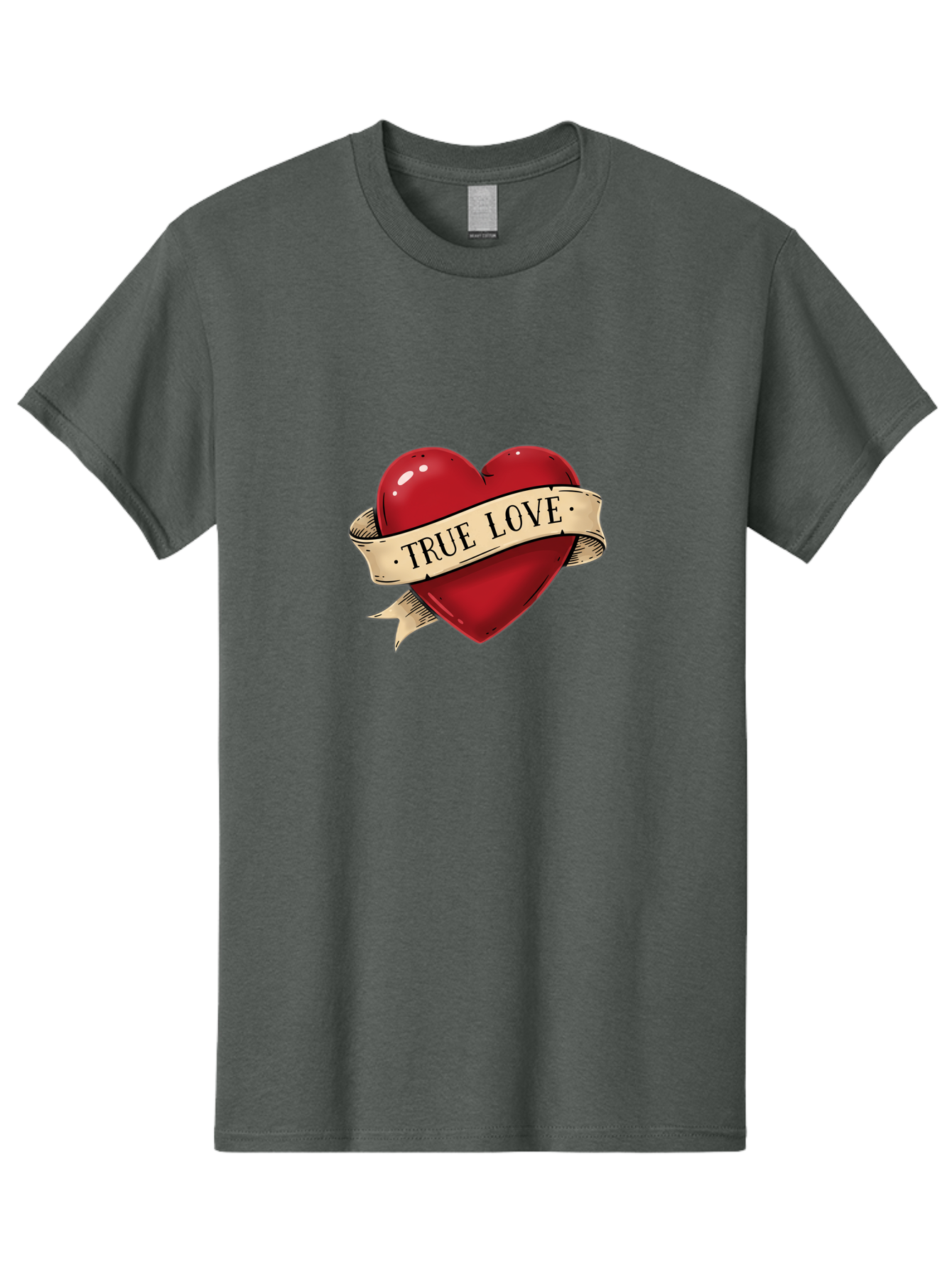 True-Love Men'S Graphic Tee, 100% Cotton, Comfortable Casual Summer Wear, Machine Washable, Red Heart, True Love, Heart-Shaped, Vintage Banner, Classic Tattoo Art, Red Heart Symbol, Love Emblem, Ribbon Banner, Symbolic Heart Bae321 1