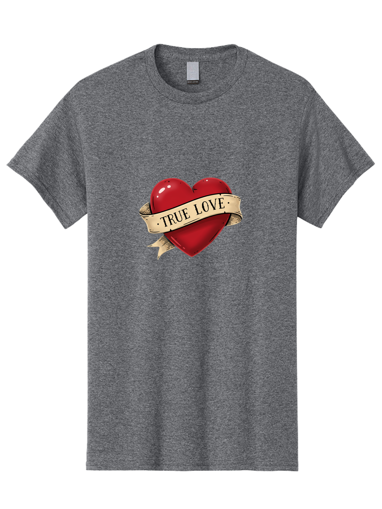 True-Love Men'S Graphic Tee, 100% Cotton, Comfortable Casual Summer Wear, Machine Washable, Red Heart, True Love, Heart-Shaped, Vintage Banner, Classic Tattoo Art, Red Heart Symbol, Love Emblem, Ribbon Banner, Symbolic Heart Bae321 8