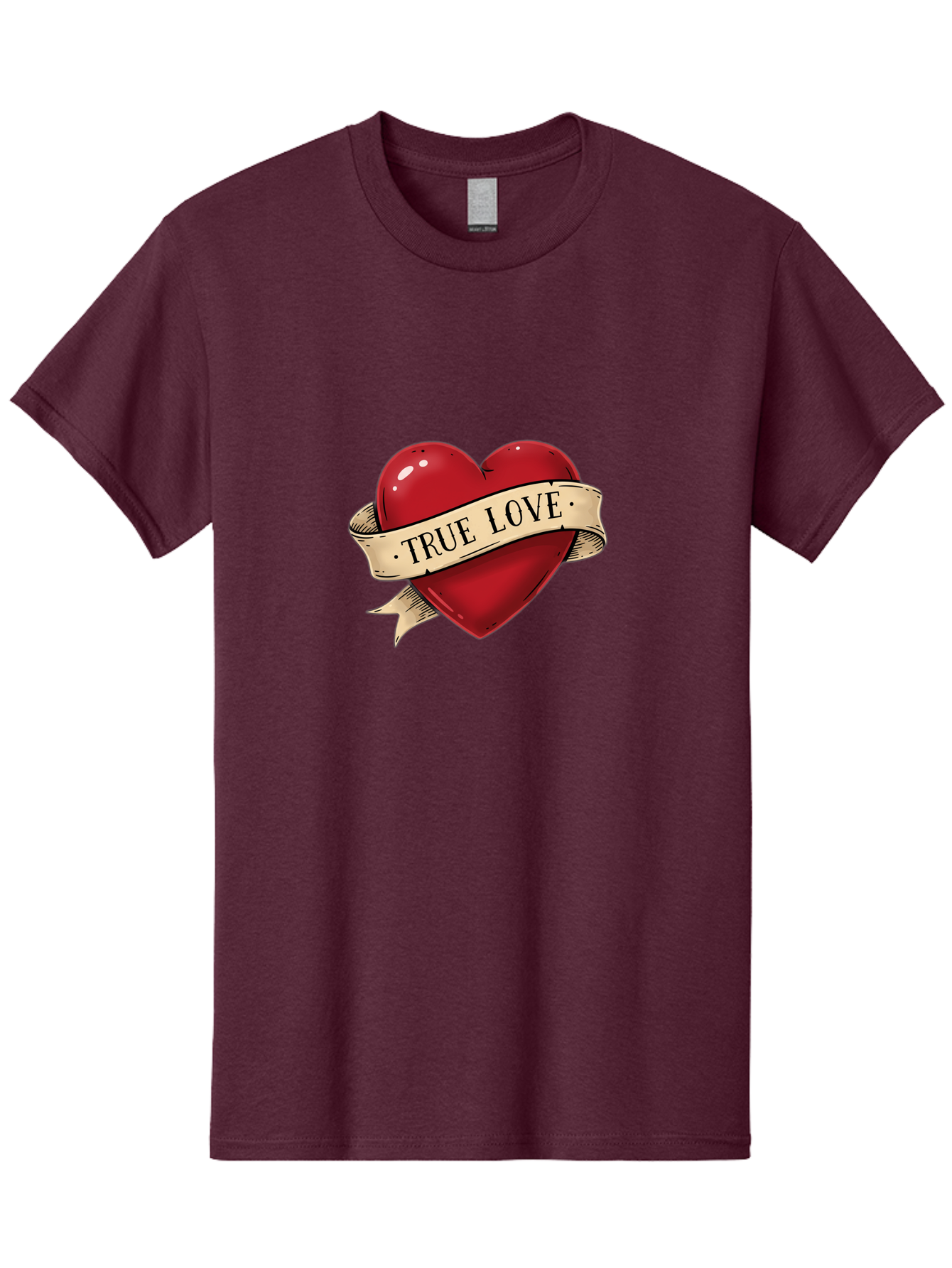 True-Love Men'S Graphic Tee, 100% Cotton, Comfortable Casual Summer Wear, Machine Washable, Red Heart, True Love, Heart-Shaped, Vintage Banner, Classic Tattoo Art, Red Heart Symbol, Love Emblem, Ribbon Banner, Symbolic Heart Bae321 5