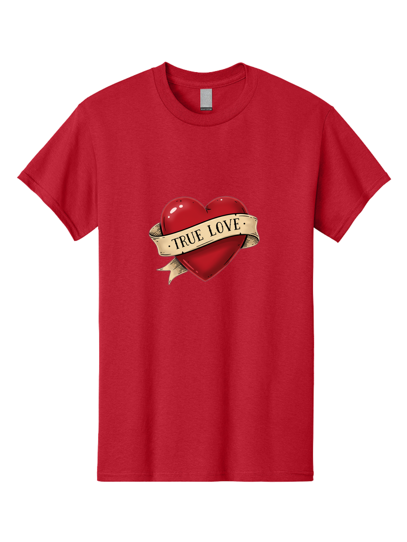 True-Love Men'S Graphic Tee, 100% Cotton, Comfortable Casual Summer Wear, Machine Washable, Red Heart, True Love, Heart-Shaped, Vintage Banner, Classic Tattoo Art, Red Heart Symbol, Love Emblem, Ribbon Banner, Symbolic Heart Bae321 13
