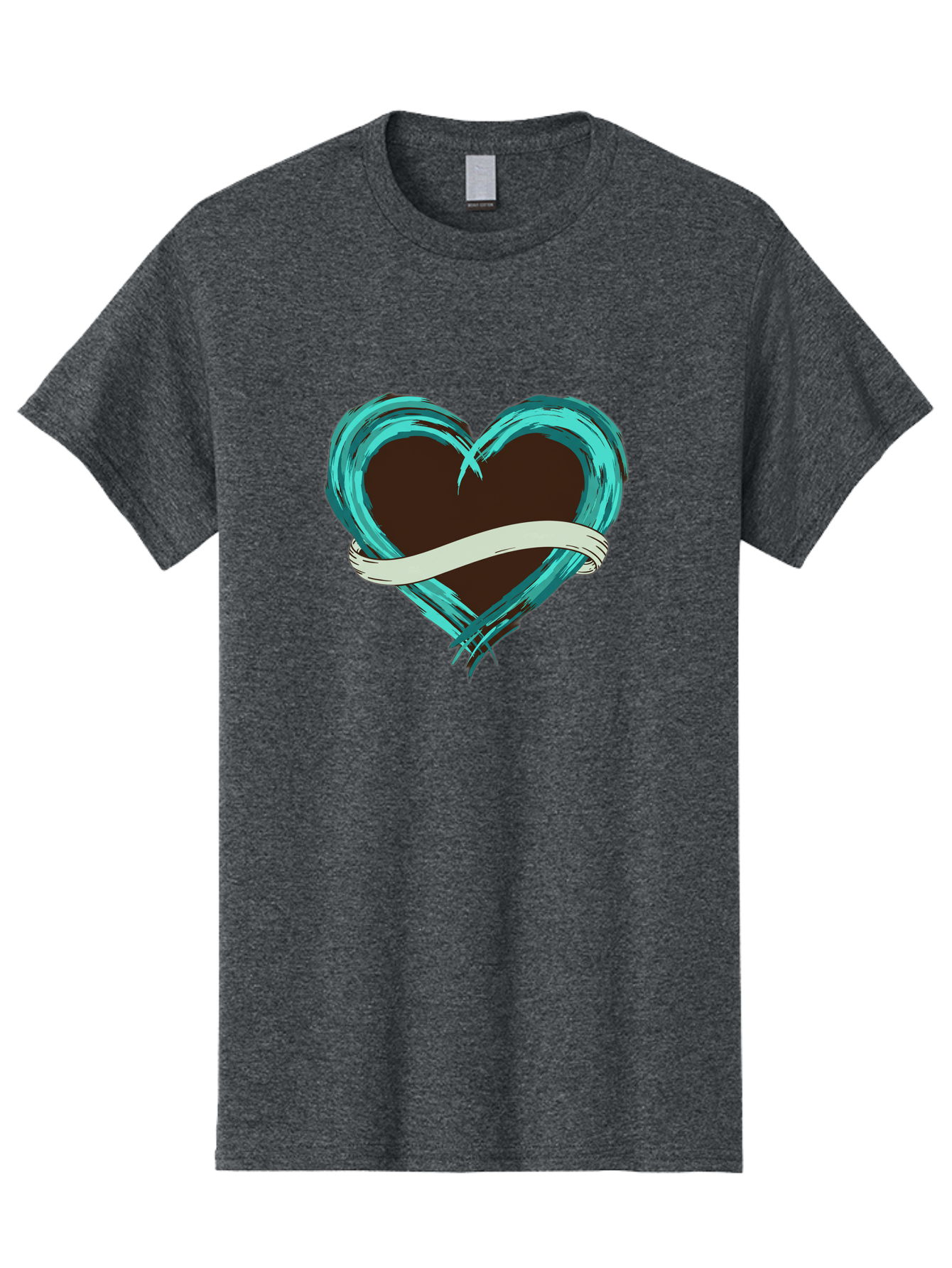 Turquoise-Heart-With-Ribbon Men'S Graphic Tee, 100% Cotton, Comfortable Casual Summer Wear, Machine Washable, Turquoise Heart, Ribbon Banner, Love Symbol, Heart Shape, Blue Heart, Artistic Design, Heart Illustration, Ribbon Wrapped Heart, Bae322 15
