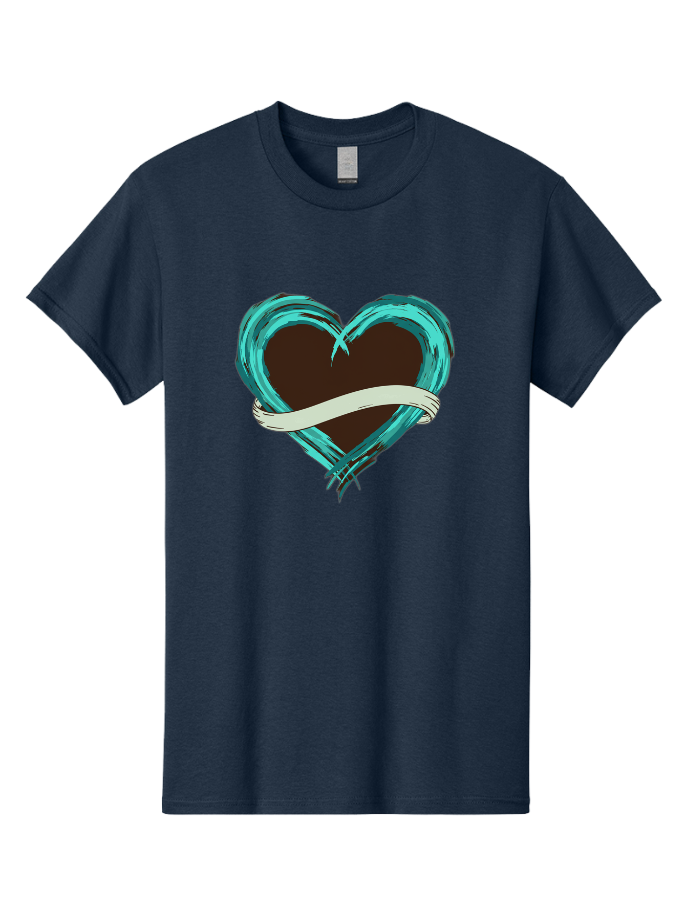 Turquoise-Heart-With-Ribbon Men'S Graphic Tee, 100% Cotton, Comfortable Casual Summer Wear, Machine Washable, Turquoise Heart, Ribbon Banner, Love Symbol, Heart Shape, Blue Heart, Artistic Design, Heart Illustration, Ribbon Wrapped Heart, Bae322 14