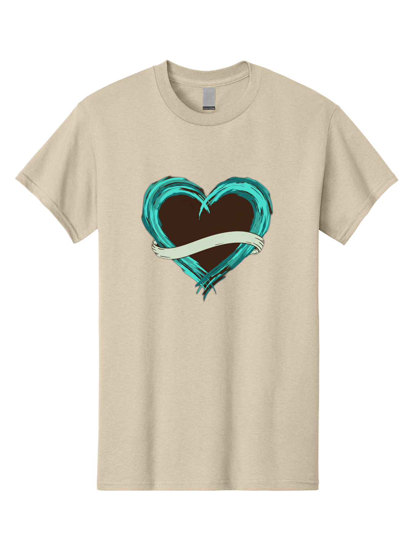 Turquoise-Heart-With-Ribbon Men'S Graphic Tee, 100% Cotton, Comfortable Casual Summer Wear, Machine Washable, Turquoise Heart, Ribbon Banner, Love Symbol, Heart Shape, Blue Heart, Artistic Design, Heart Illustration, Ribbon Wrapped Heart, Bae322 11