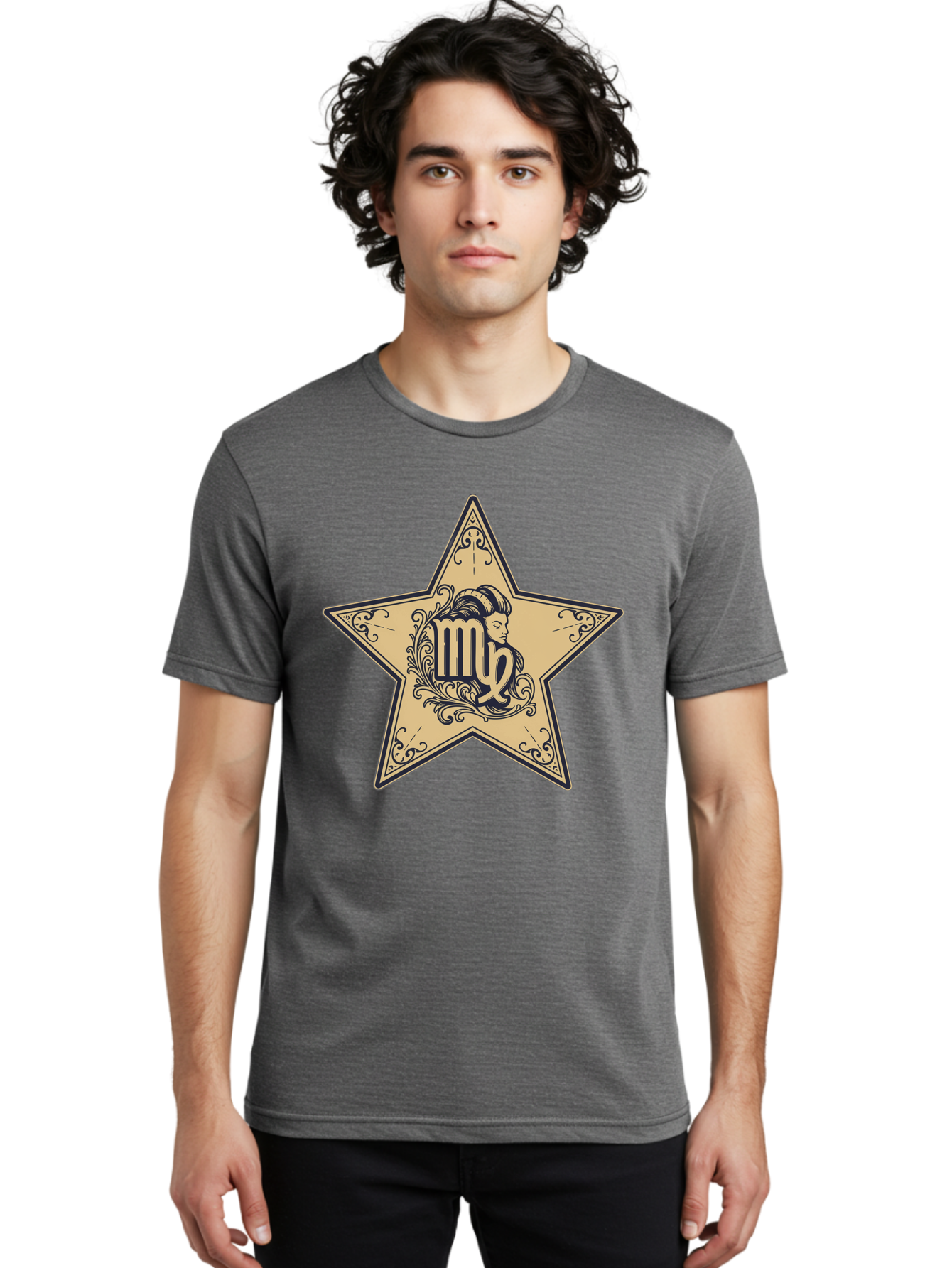 Virgo-Symbol-In-Star Men'S Graphic Tee, 100% Cotton, Comfortable Casual Summer Wear, Machine Washable, Virgo Zodiac Sign, Star Symbol, Astrology, Horoscope, Mystical Signs, Filigree Designs, Ornate Patterns, Feminine Profile Bae324 22