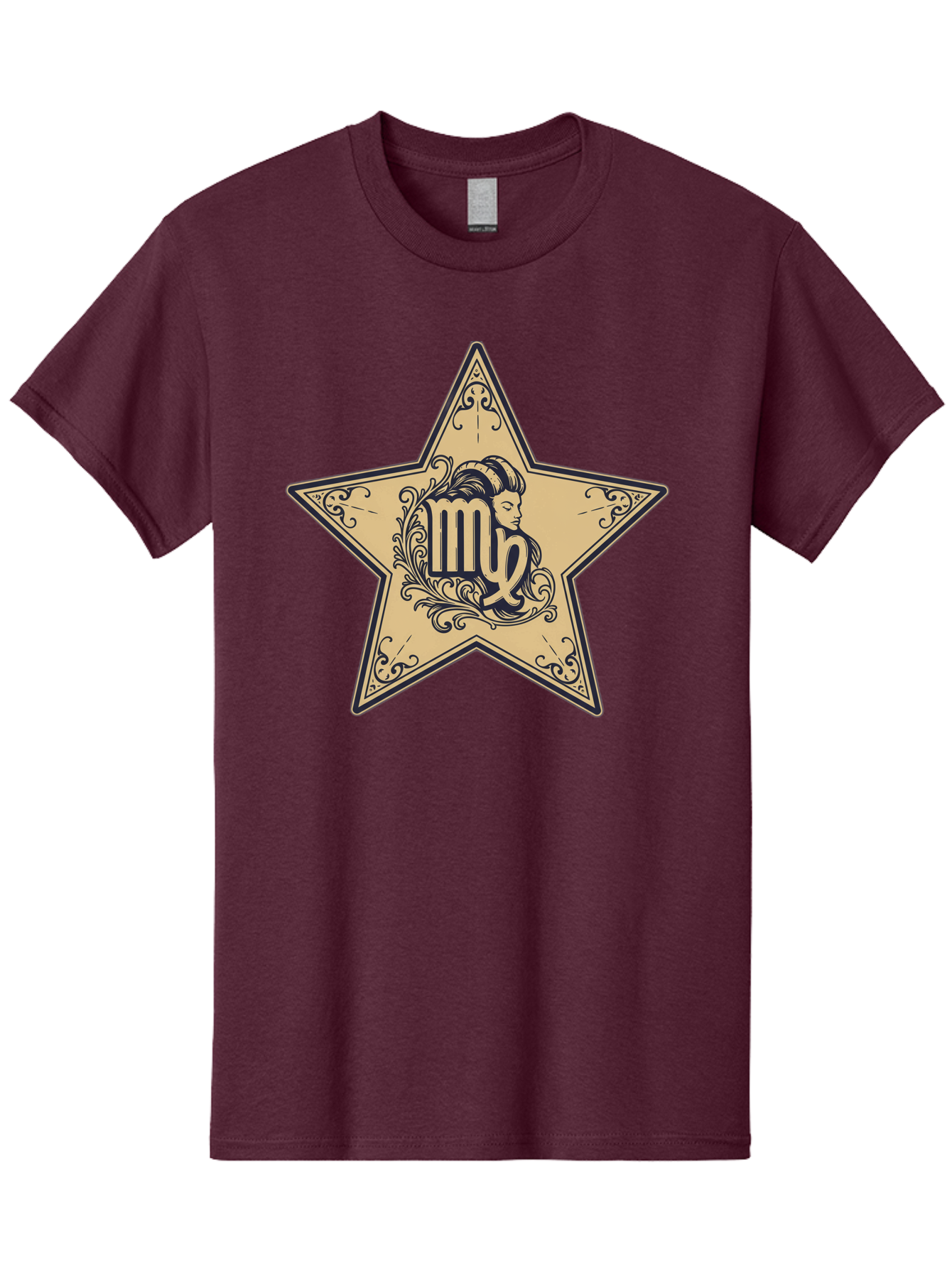 Virgo-Symbol-In-Star Men'S Graphic Tee, 100% Cotton, Comfortable Casual Summer Wear, Machine Washable, Virgo Zodiac Sign, Star Symbol, Astrology, Horoscope, Mystical Signs, Filigree Designs, Ornate Patterns, Feminine Profile Bae324 13