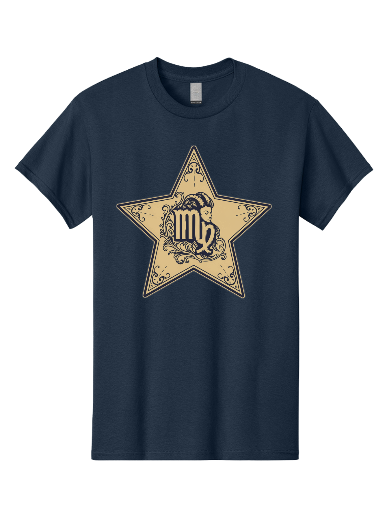 Virgo-Symbol-In-Star Men'S Graphic Tee, 100% Cotton, Comfortable Casual Summer Wear, Machine Washable, Virgo Zodiac Sign, Star Symbol, Astrology, Horoscope, Mystical Signs, Filigree Designs, Ornate Patterns, Feminine Profile Bae324 10