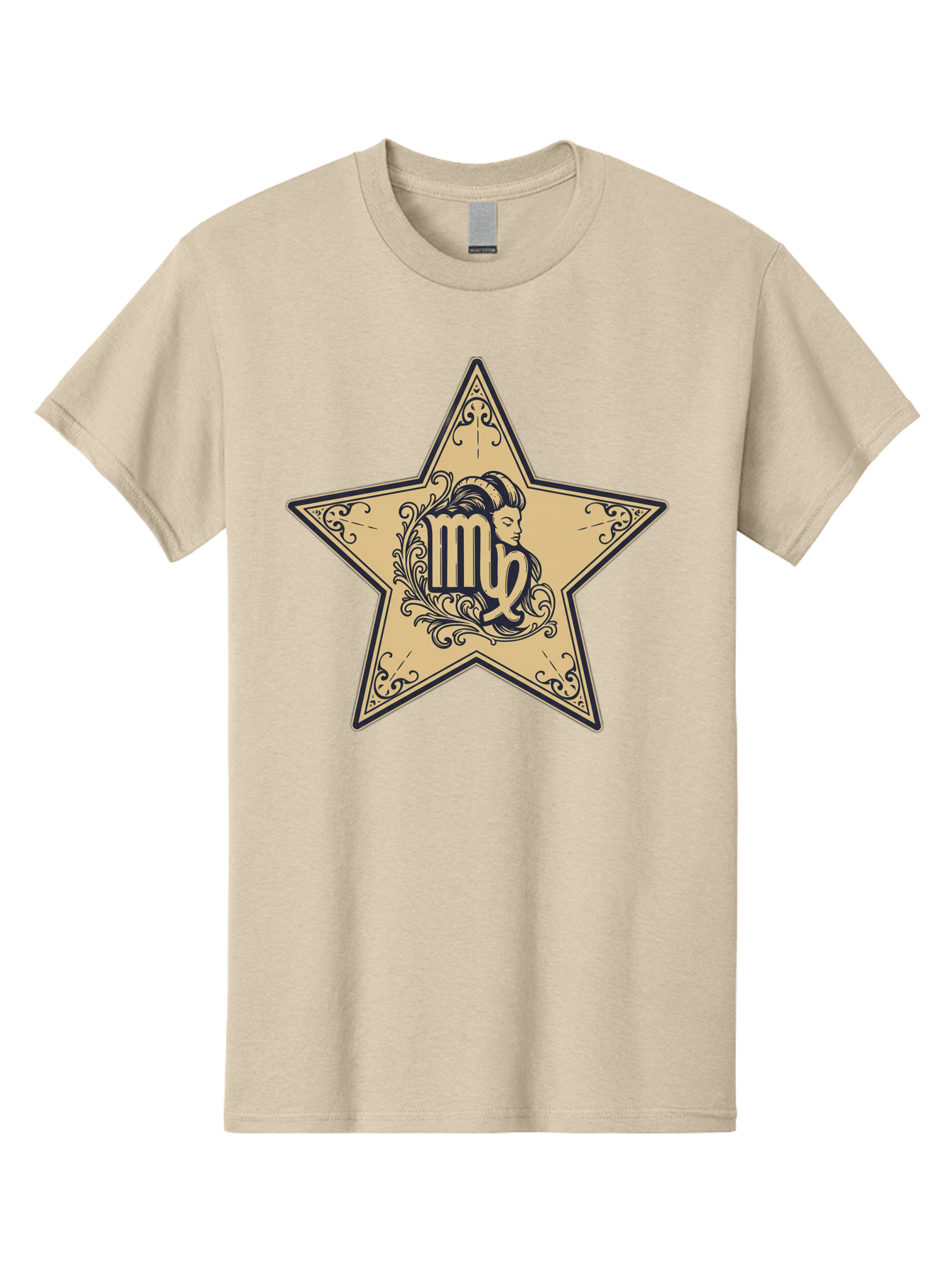 Virgo-Symbol-In-Star Men'S Graphic Tee, 100% Cotton, Comfortable Casual Summer Wear, Machine Washable, Virgo Zodiac Sign, Star Symbol, Astrology, Horoscope, Mystical Signs, Filigree Designs, Ornate Patterns, Feminine Profile Bae324 4