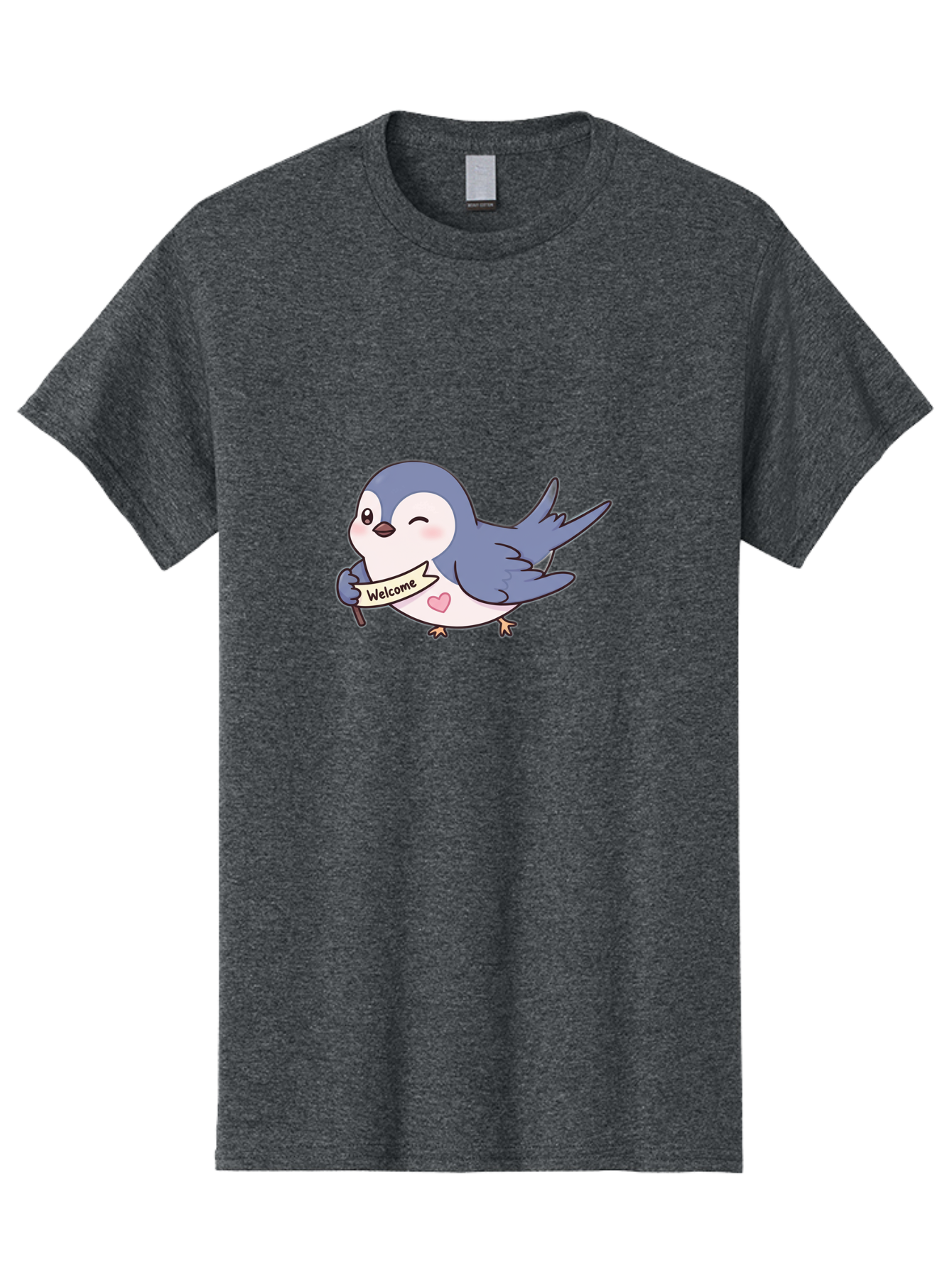 Welcome-Bird Men'S Graphic Tee, 100% Cotton, Comfortable Casual Summer Wear, Machine Washable, Bird Holding Welcome Sign, Cartoon Bird, Cute Bird, Heart On Bird, Welcome Message, Friendly Bird, Adorable Creature, Kawaii Bird Bae327 4