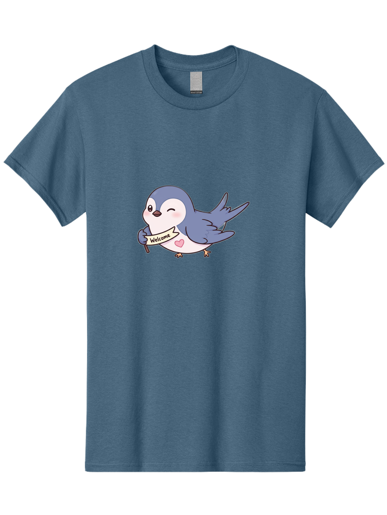 Welcome-Bird Men'S Graphic Tee, 100% Cotton, Comfortable Casual Summer Wear, Machine Washable, Bird Holding Welcome Sign, Cartoon Bird, Cute Bird, Heart On Bird, Welcome Message, Friendly Bird, Adorable Creature, Kawaii Bird Bae327 1
