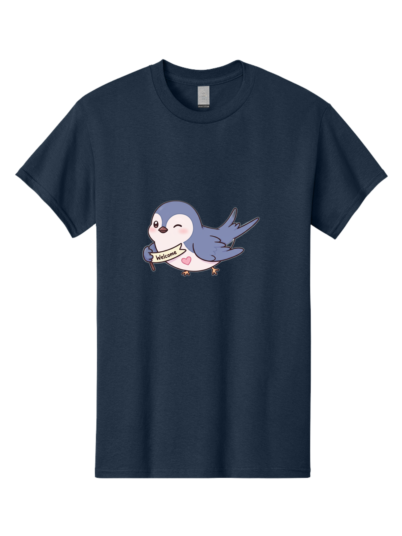Welcome-Bird Men'S Graphic Tee, 100% Cotton, Comfortable Casual Summer Wear, Machine Washable, Bird Holding Welcome Sign, Cartoon Bird, Cute Bird, Heart On Bird, Welcome Message, Friendly Bird, Adorable Creature, Kawaii Bird Bae327 11