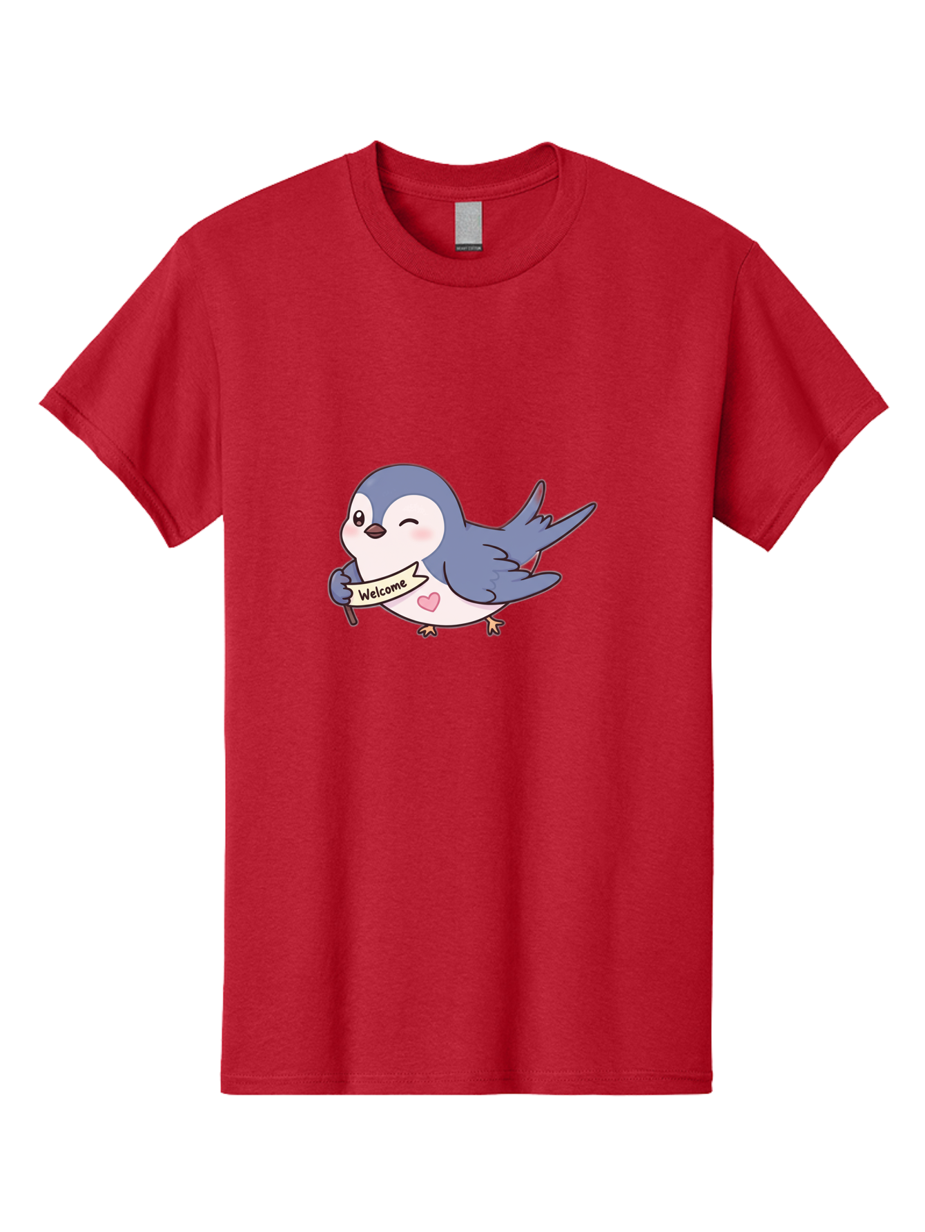 Welcome-Bird Men'S Graphic Tee, 100% Cotton, Comfortable Casual Summer Wear, Machine Washable, Bird Holding Welcome Sign, Cartoon Bird, Cute Bird, Heart On Bird, Welcome Message, Friendly Bird, Adorable Creature, Kawaii Bird Bae327 12