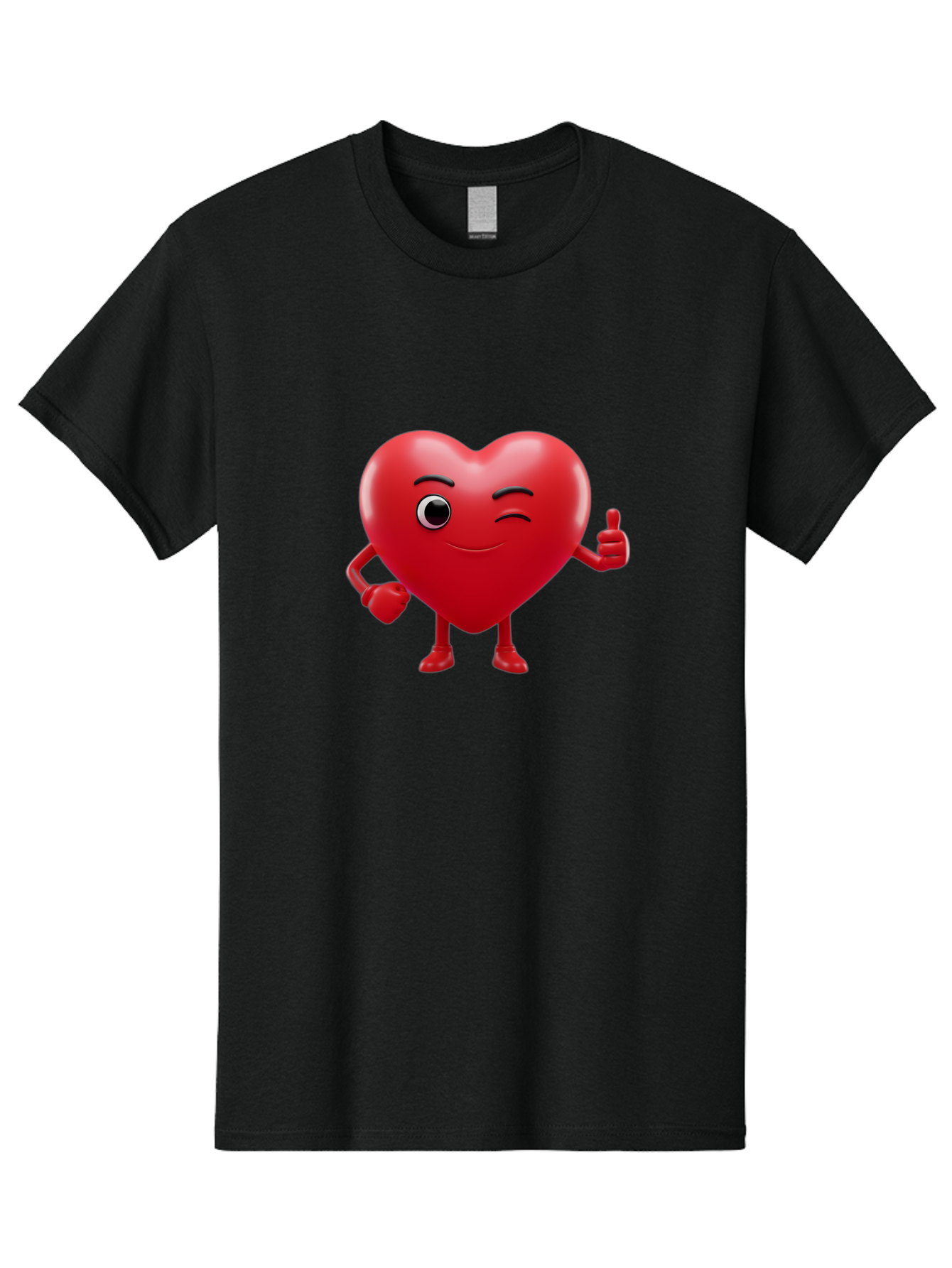 Winking-Heart Men'S Graphic Tee, 100% Cotton, Comfortable Casual Summer Wear, Machine Washable, Heart Character, Heart With Face, Love Emoji, Heart Eyes, Heart Thumbs Up, Red Heart Bae328 3
