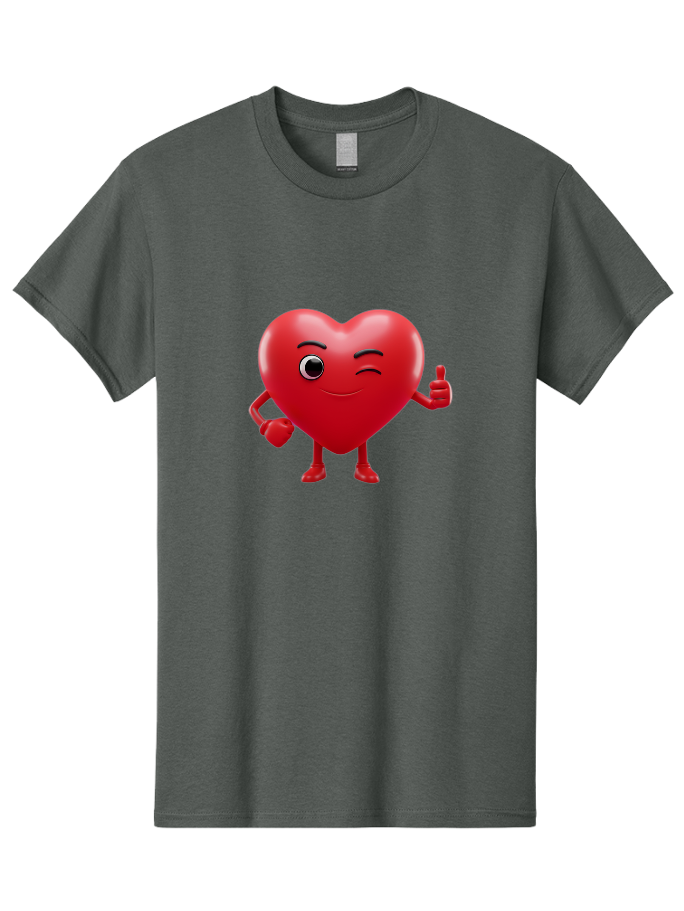 Winking-Heart Men'S Graphic Tee, 100% Cotton, Comfortable Casual Summer Wear, Machine Washable, Heart Character, Heart With Face, Love Emoji, Heart Eyes, Heart Thumbs Up, Red Heart Bae328 9