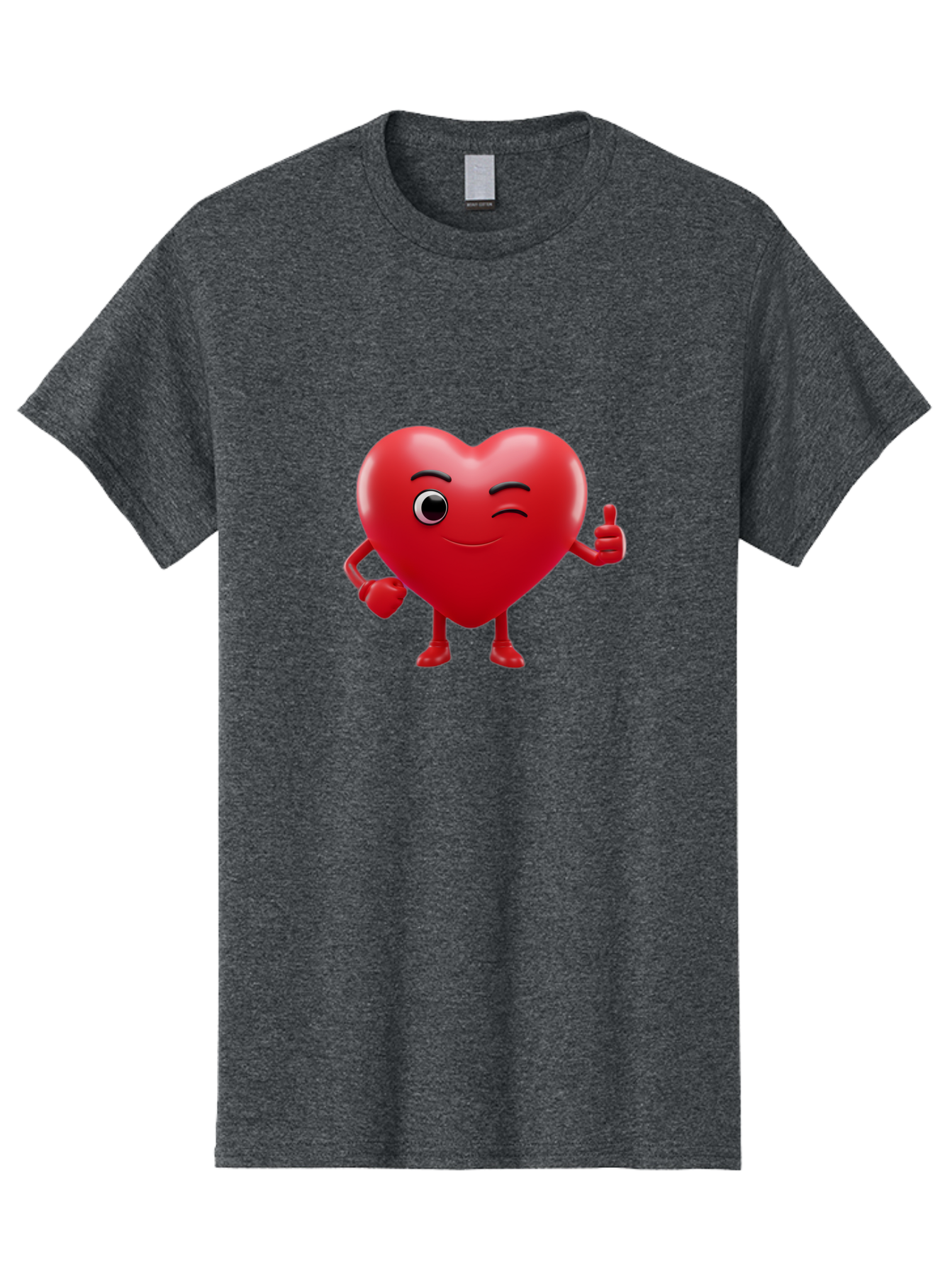 Winking-Heart Men'S Graphic Tee, 100% Cotton, Comfortable Casual Summer Wear, Machine Washable, Heart Character, Heart With Face, Love Emoji, Heart Eyes, Heart Thumbs Up, Red Heart Bae328 2