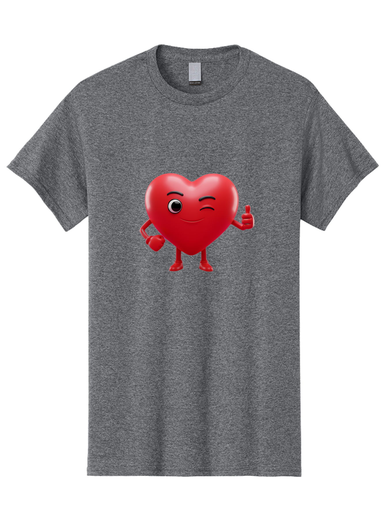 Winking-Heart Men'S Graphic Tee, 100% Cotton, Comfortable Casual Summer Wear, Machine Washable, Heart Character, Heart With Face, Love Emoji, Heart Eyes, Heart Thumbs Up, Red Heart Bae328 11