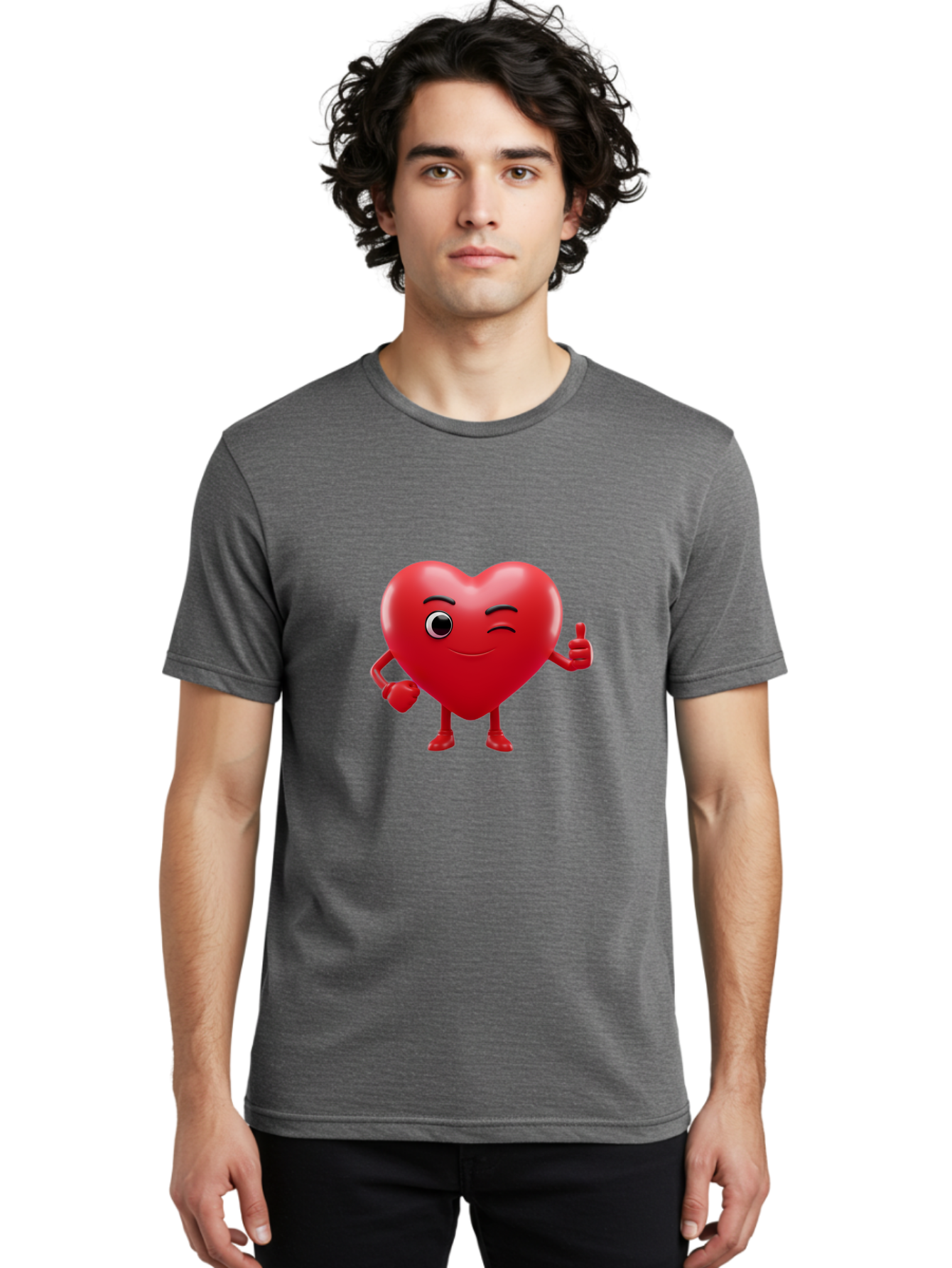 Winking-Heart Men'S Graphic Tee, 100% Cotton, Comfortable Casual Summer Wear, Machine Washable, Heart Character, Heart With Face, Love Emoji, Heart Eyes, Heart Thumbs Up, Red Heart Bae328 26