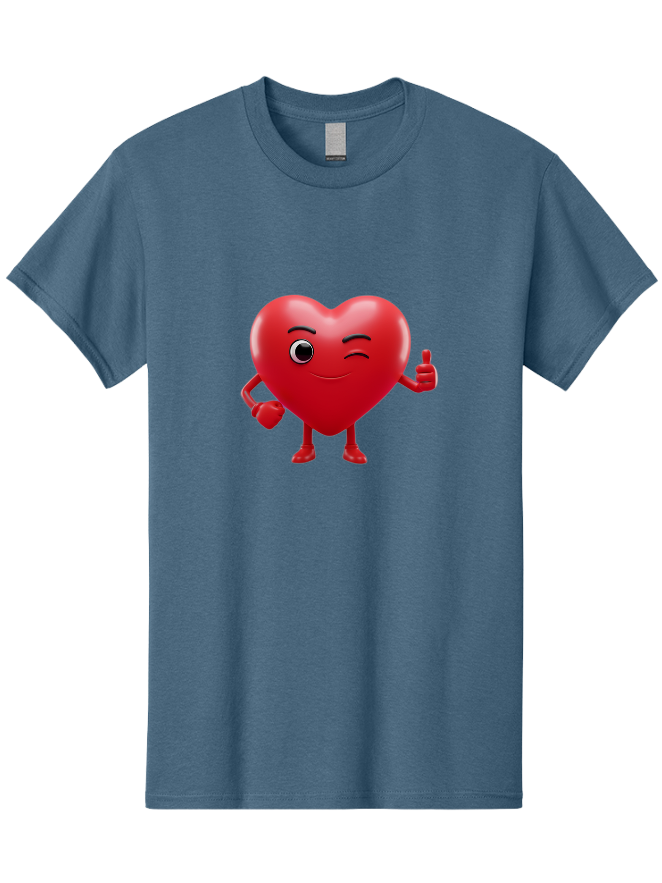 Winking-Heart Men'S Graphic Tee, 100% Cotton, Comfortable Casual Summer Wear, Machine Washable, Heart Character, Heart With Face, Love Emoji, Heart Eyes, Heart Thumbs Up, Red Heart Bae328 10