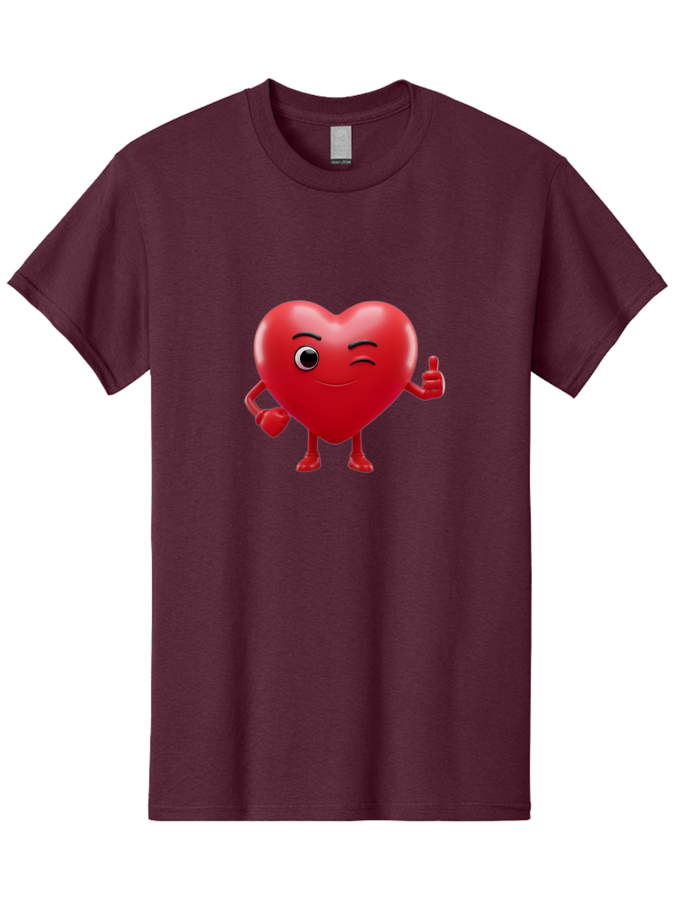 Winking-Heart Men'S Graphic Tee, 100% Cotton, Comfortable Casual Summer Wear, Machine Washable, Heart Character, Heart With Face, Love Emoji, Heart Eyes, Heart Thumbs Up, Red Heart Bae328 14