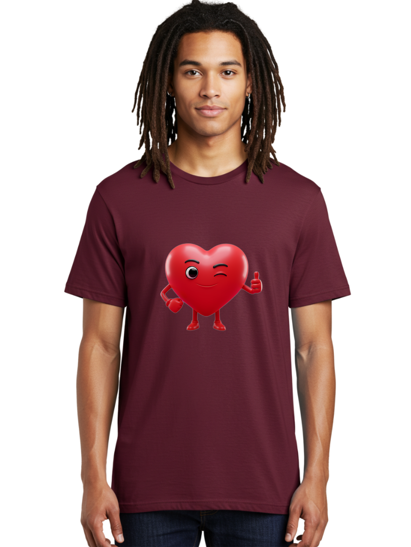 Winking-Heart Men'S Graphic Tee, 100% Cotton, Comfortable Casual Summer Wear, Machine Washable, Heart Character, Heart With Face, Love Emoji, Heart Eyes, Heart Thumbs Up, Red Heart Bae328 29