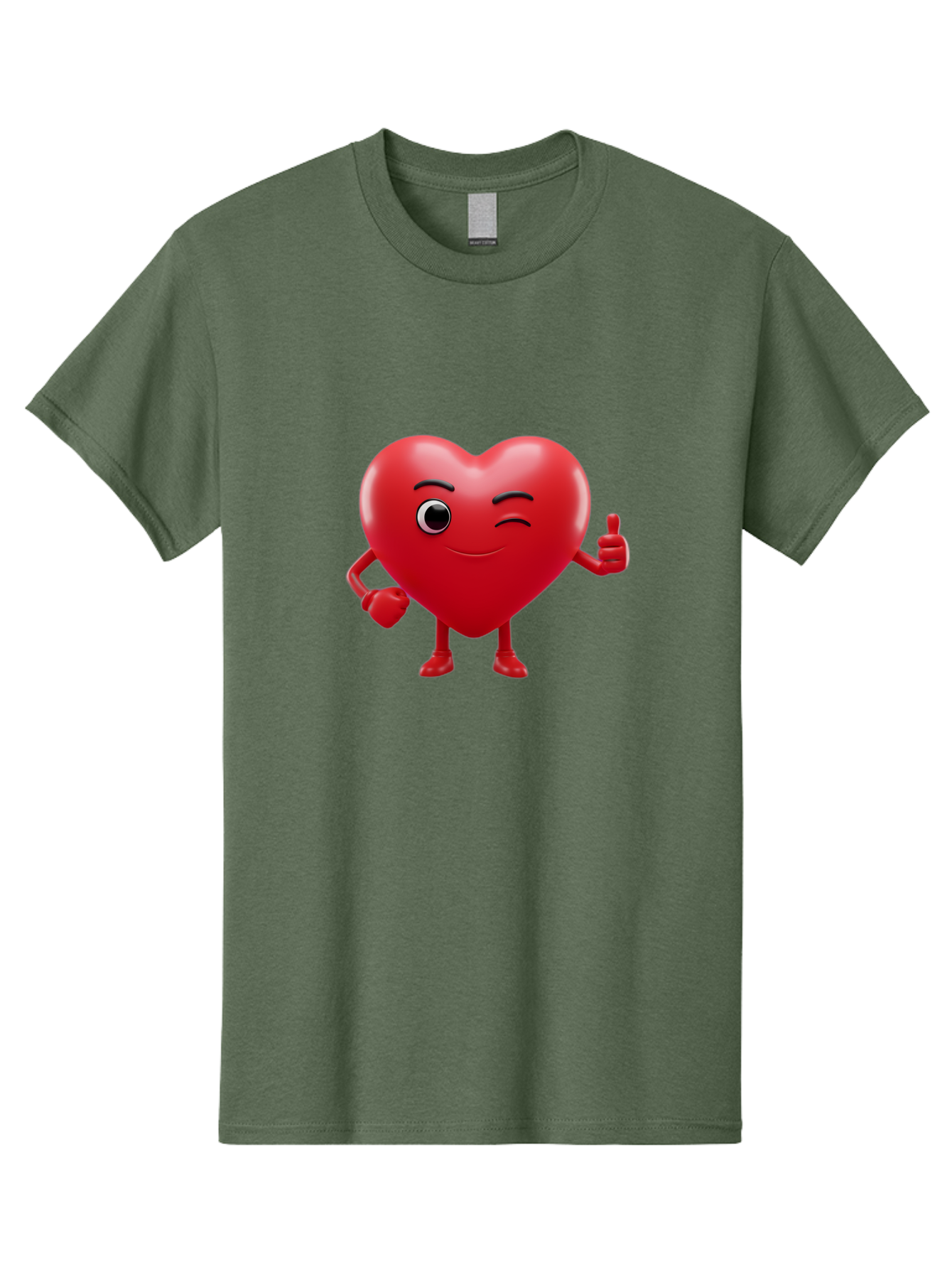 Winking-Heart Men'S Graphic Tee, 100% Cotton, Comfortable Casual Summer Wear, Machine Washable, Heart Character, Heart With Face, Love Emoji, Heart Eyes, Heart Thumbs Up, Red Heart Bae328 6