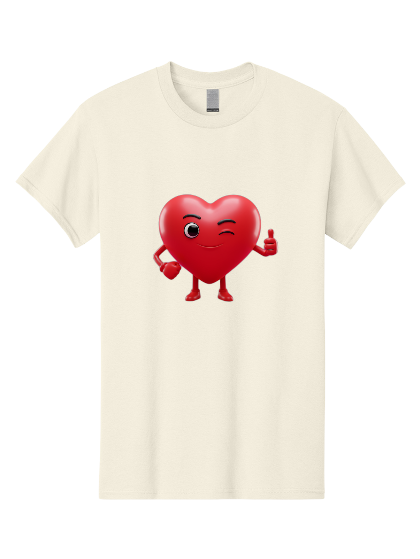 Winking-Heart Men'S Graphic Tee, 100% Cotton, Comfortable Casual Summer Wear, Machine Washable, Heart Character, Heart With Face, Love Emoji, Heart Eyes, Heart Thumbs Up, Red Heart Bae328 5