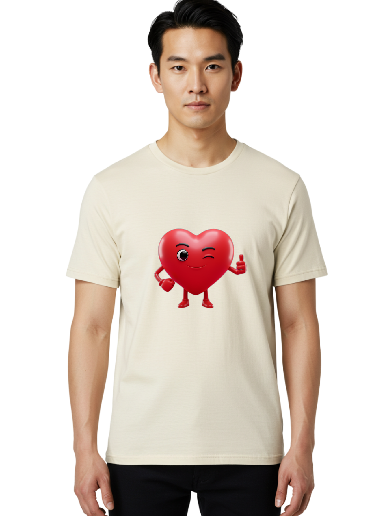 Winking-Heart Men'S Graphic Tee, 100% Cotton, Comfortable Casual Summer Wear, Machine Washable, Heart Character, Heart With Face, Love Emoji, Heart Eyes, Heart Thumbs Up, Red Heart Bae328 20