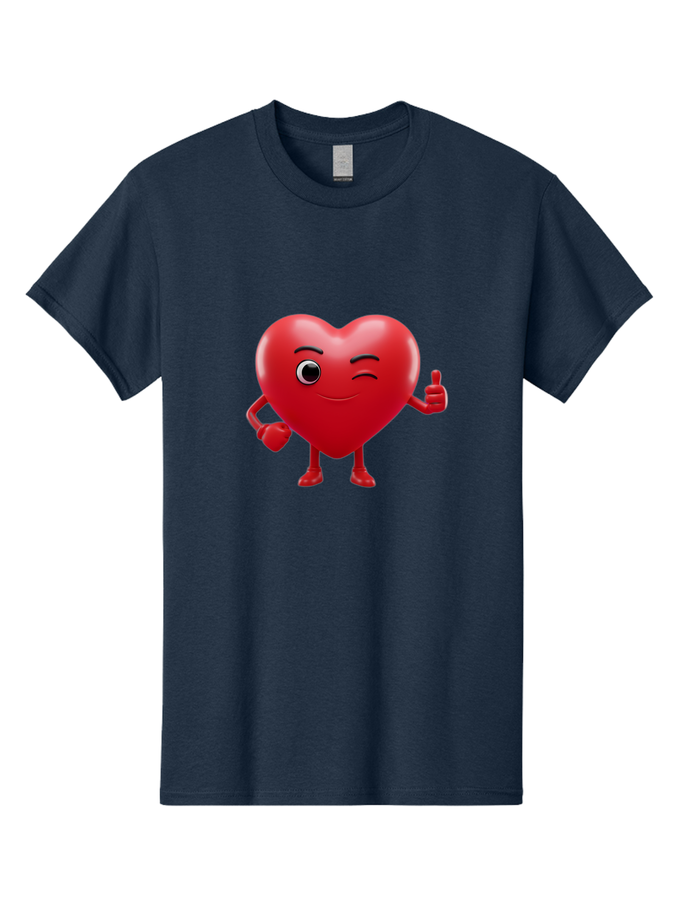Winking-Heart Men'S Graphic Tee, 100% Cotton, Comfortable Casual Summer Wear, Machine Washable, Heart Character, Heart With Face, Love Emoji, Heart Eyes, Heart Thumbs Up, Red Heart Bae328 4