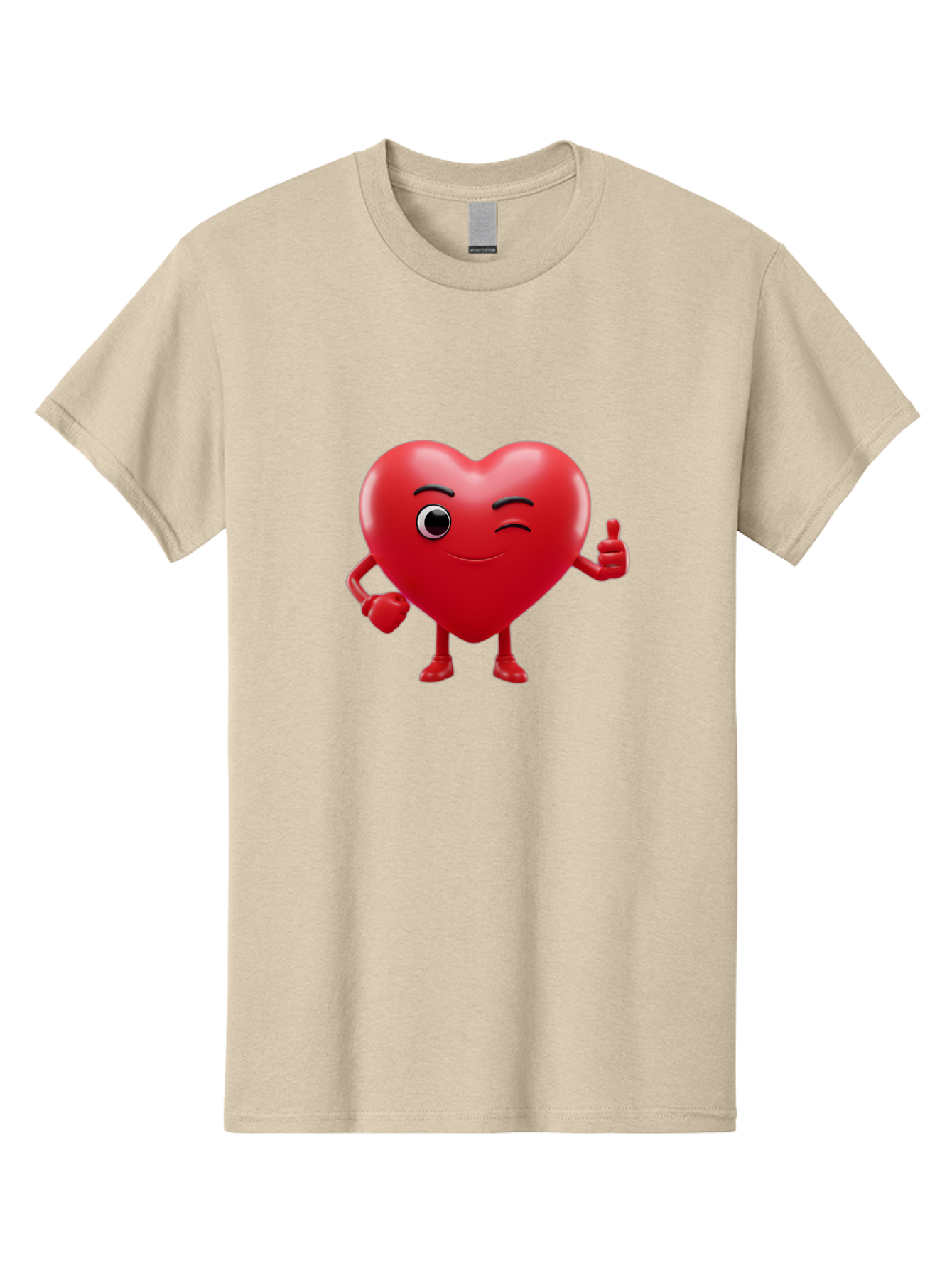 Winking-Heart Men'S Graphic Tee, 100% Cotton, Comfortable Casual Summer Wear, Machine Washable, Heart Character, Heart With Face, Love Emoji, Heart Eyes, Heart Thumbs Up, Red Heart Bae328 7