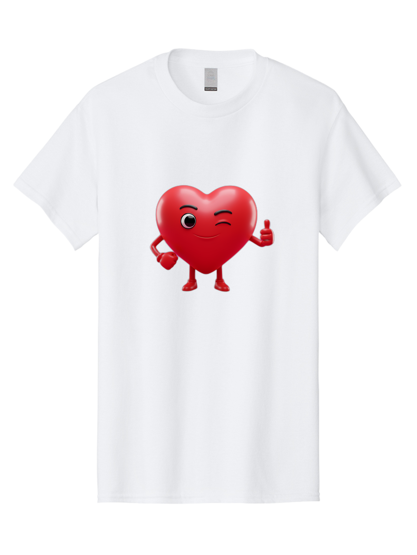 Winking-Heart Men'S Graphic Tee, 100% Cotton, Comfortable Casual Summer Wear, Machine Washable, Heart Character, Heart With Face, Love Emoji, Heart Eyes, Heart Thumbs Up, Red Heart Bae328 8